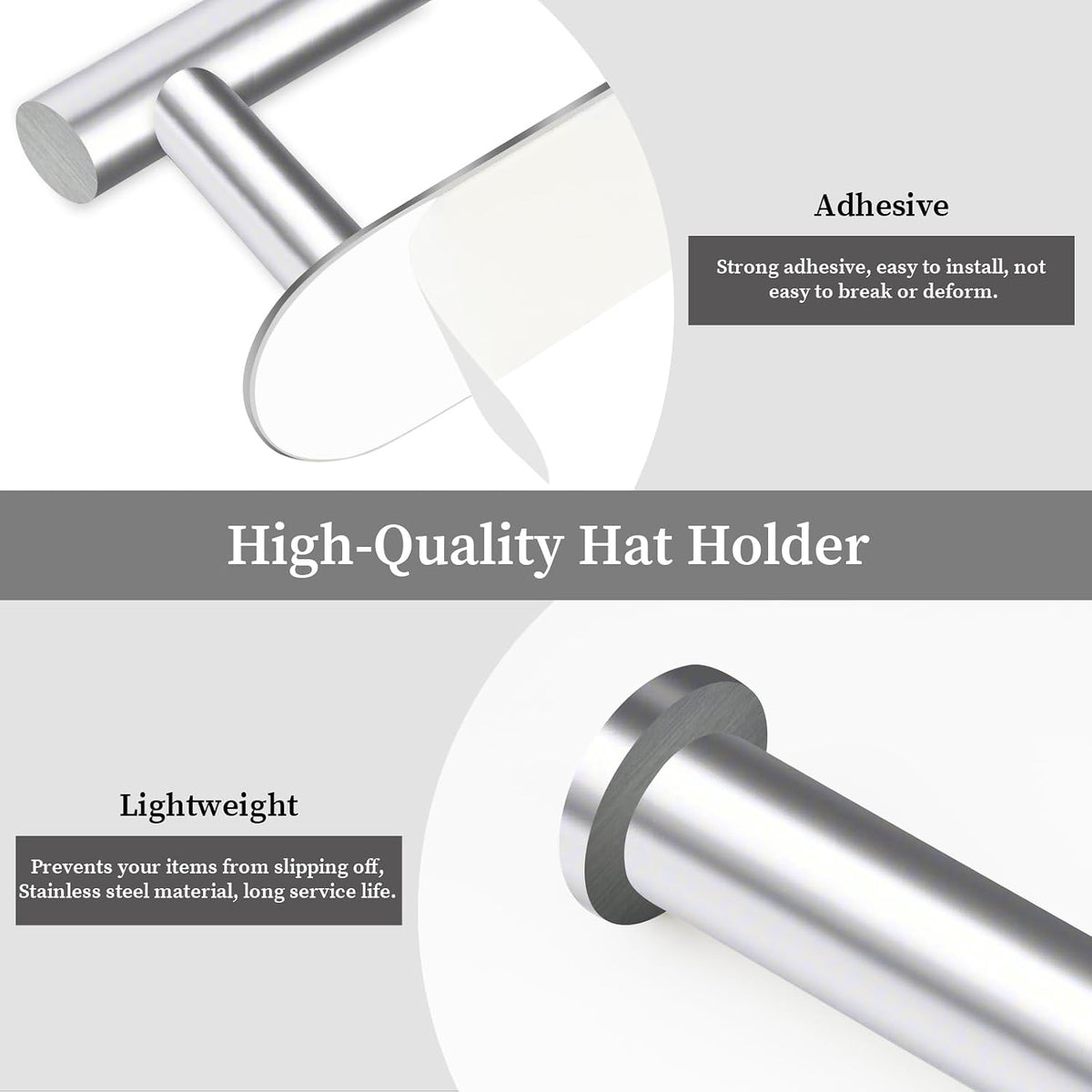 Eiito 2 Pack Hat Racks for Baseball Caps, Stainless Steel Hat Organizer for Baseball Cap, Hat Holder Storage Organizer, Hat Hanger Strong Adhesive/Wall for Door,Closet(Silver)