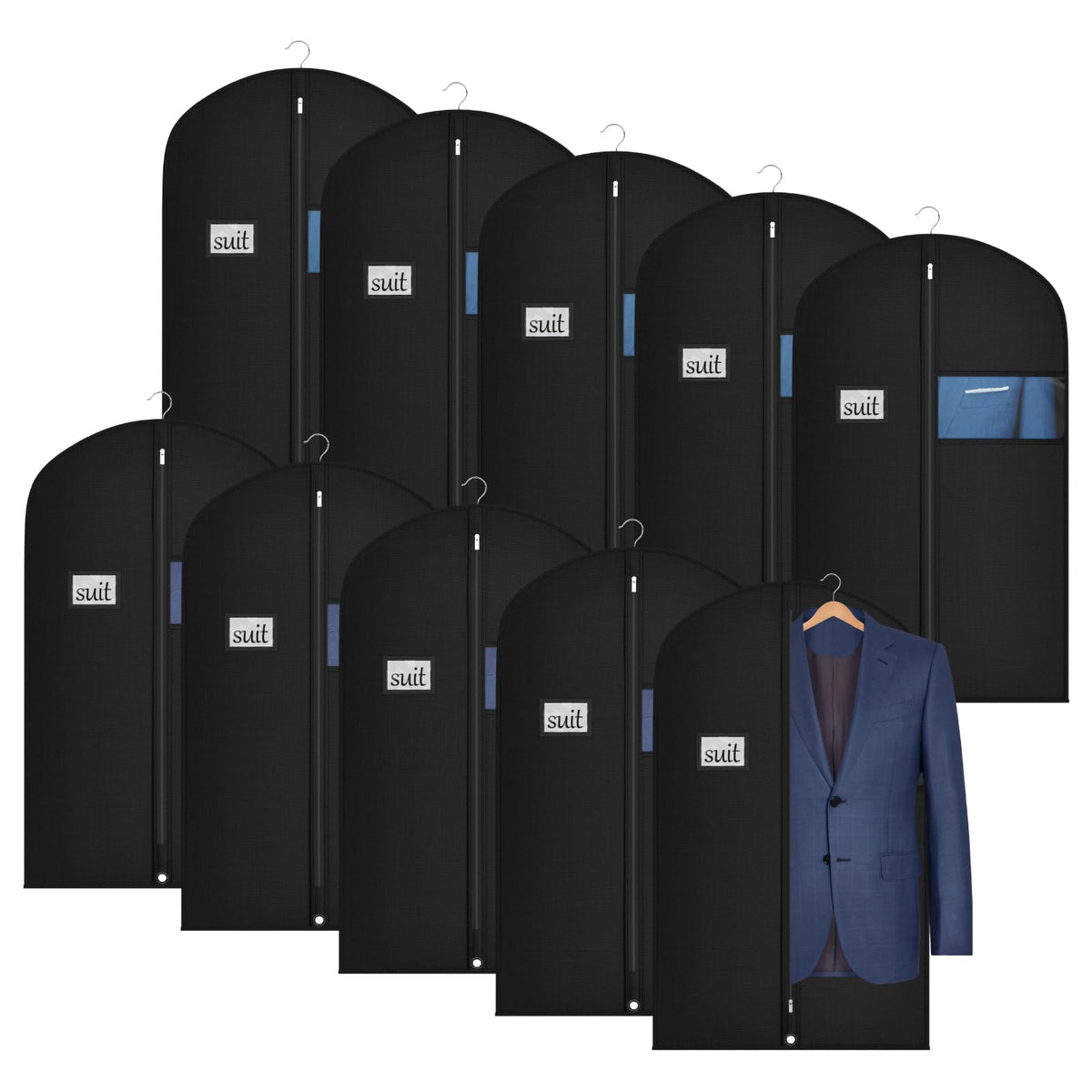 Univivi 60 Inch Lightweight Garment Bag for Hanging Clothes, 10 Pack, Black