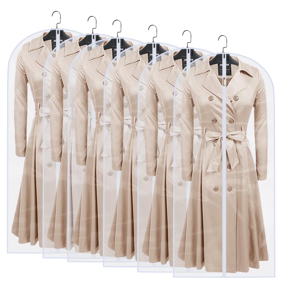 Hanging Garment Bag (Set of 6) Black Side Breathable Dress Bags for Hanging Clothes Cloth Cover for Closet Clear Full Zipper Bags for Coat Clothes Storage (24'' x 54'', Black)