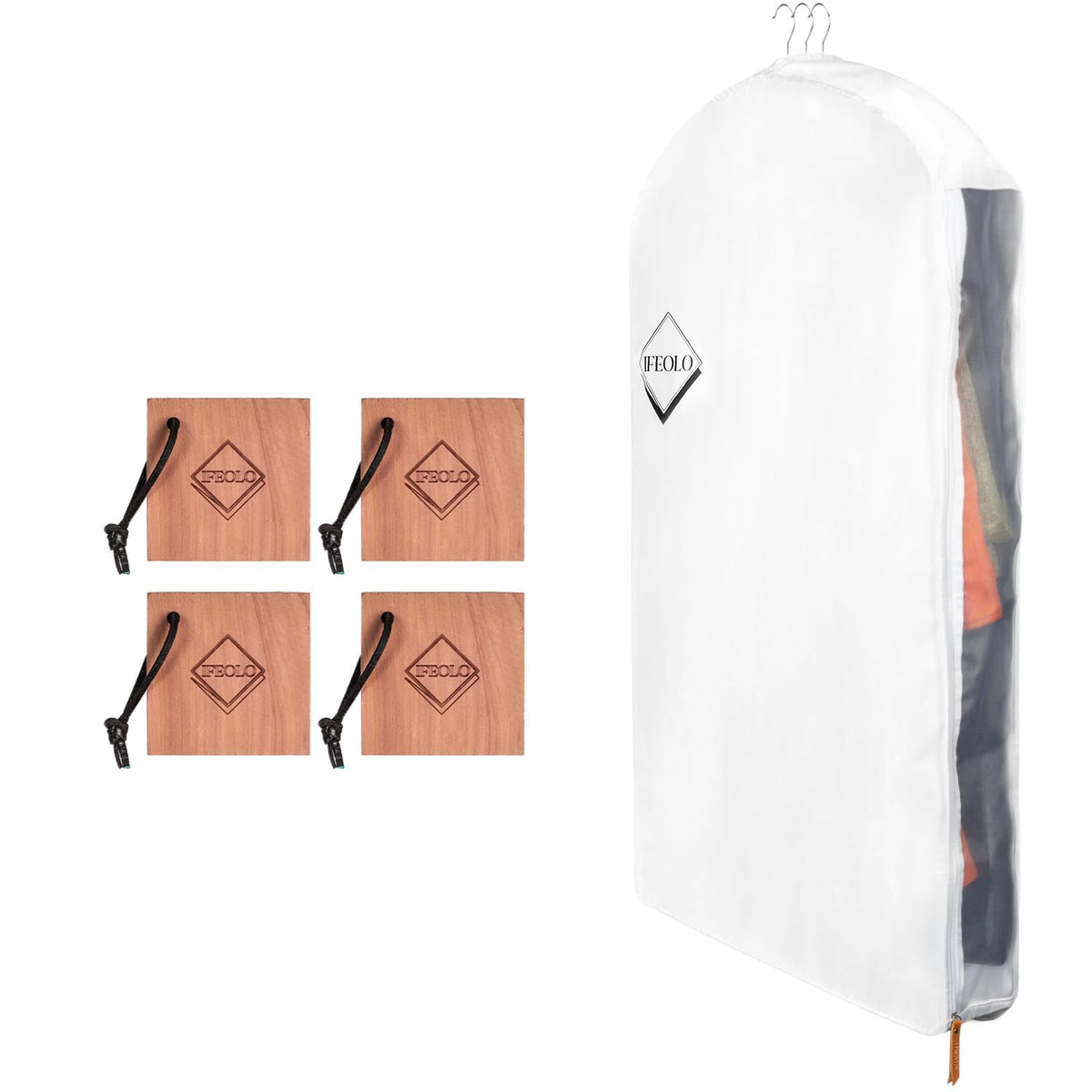 1PC Luxury 48'' Organic Cotton Garment Storage Bag | 4 Cedar Blocks for Fresh Smell| Breathable Garment Bag for Hanging Clothes for Closet Best for Suits, Sweaters, Short Dresses, Gowns