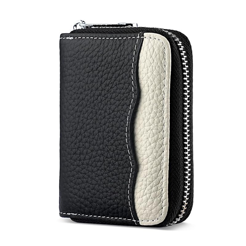 Linno RFID 20 Slots Credit Card Holder Genuine Leather Small Wallet for Women or Men with Zipper