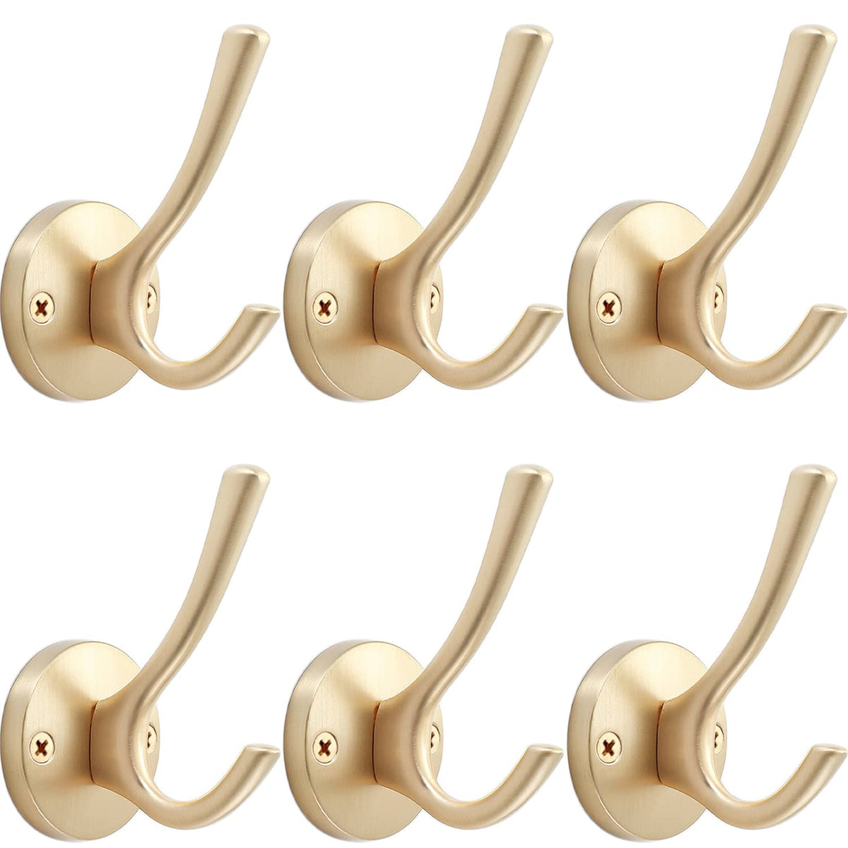 TOFIIGREM Brushed Nickel Robe Hooks Towel Hooks, 3 Pack Coat Hook Heavy Duty Mudroom Hook Double Bathrobe Hook Wall Mounted, Hat Hooks for Entryway Bathroom Kitchen Closet