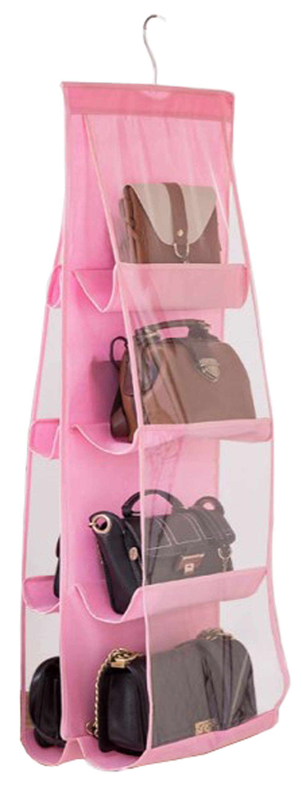 AARAINBOW Hanging Handbag Organizer for Closet, 8-Pocket Purse Storage Holder, Space-Saving Wardrobe Organizer for Women, 44.5"L x 13.5"W (A-White)