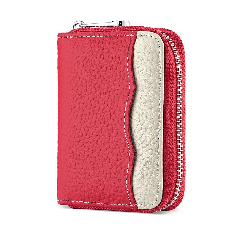 Linno RFID 20 Slots Credit Card Holder Genuine Leather Small Wallet for Women or Men with Zipper