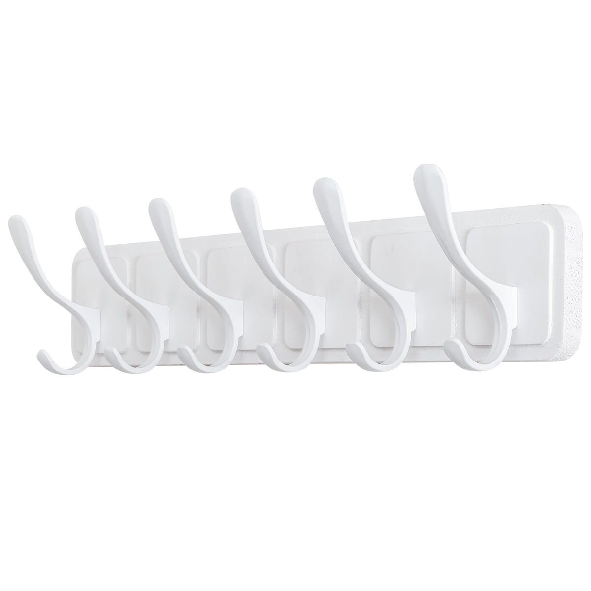 SKOLOO Coat Rack Wall Mount - Wooden White Wall Coat Hook, Wall Coat Hanger Rack with 6 Hooks for Hanging Coats, Hats, Clothing, Scarfs, White