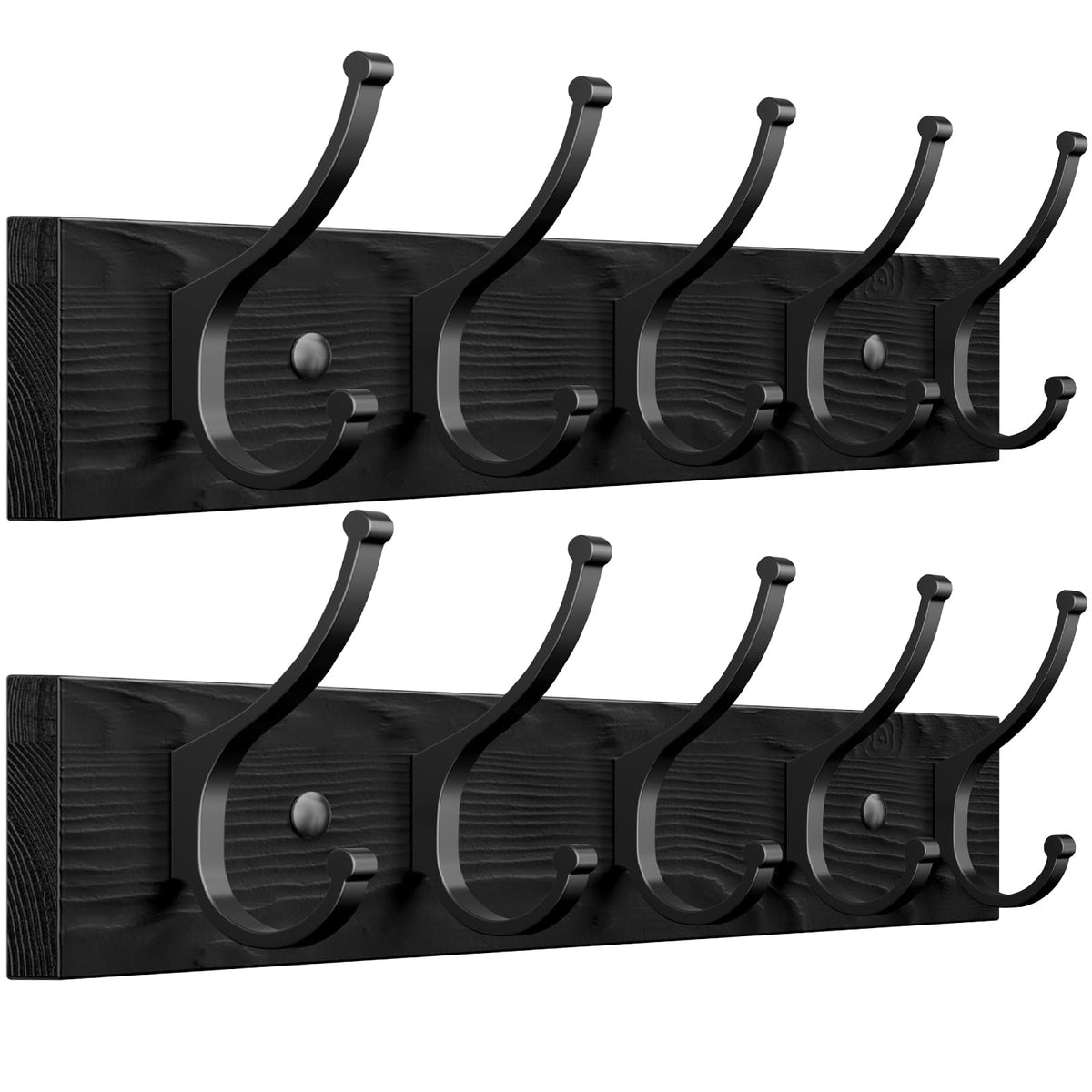 Optish 2 Pack Wooden Coat Rack Wall Mount, 16.1" Rustic Coat Hanger Hooks with 10 Double Hooks, Wall Coat Rack for Hat, Clothes, Bags, Jacket, Brown
