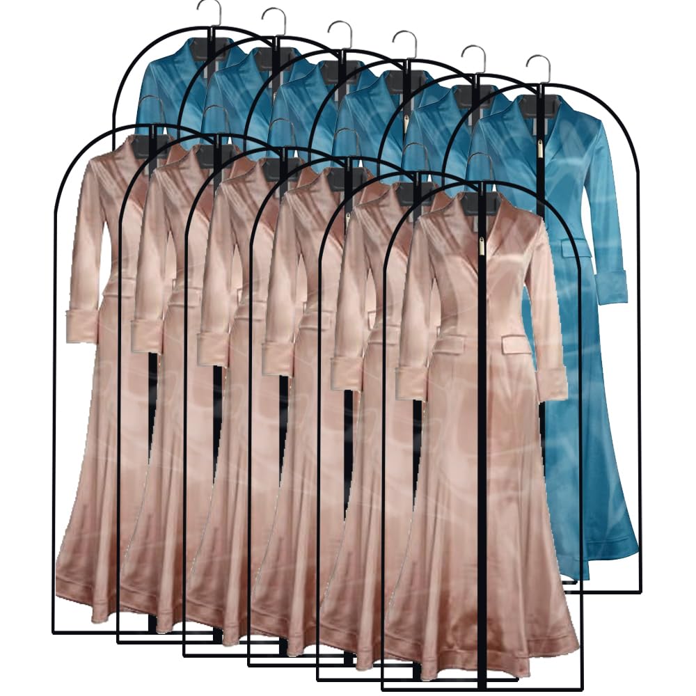 Hanging Garment Bag (Set of 6) Black Side Breathable Dress Bags for Hanging Clothes Cloth Cover for Closet Clear Full Zipper Bags for Coat Clothes Storage (24'' x 54'', Black)