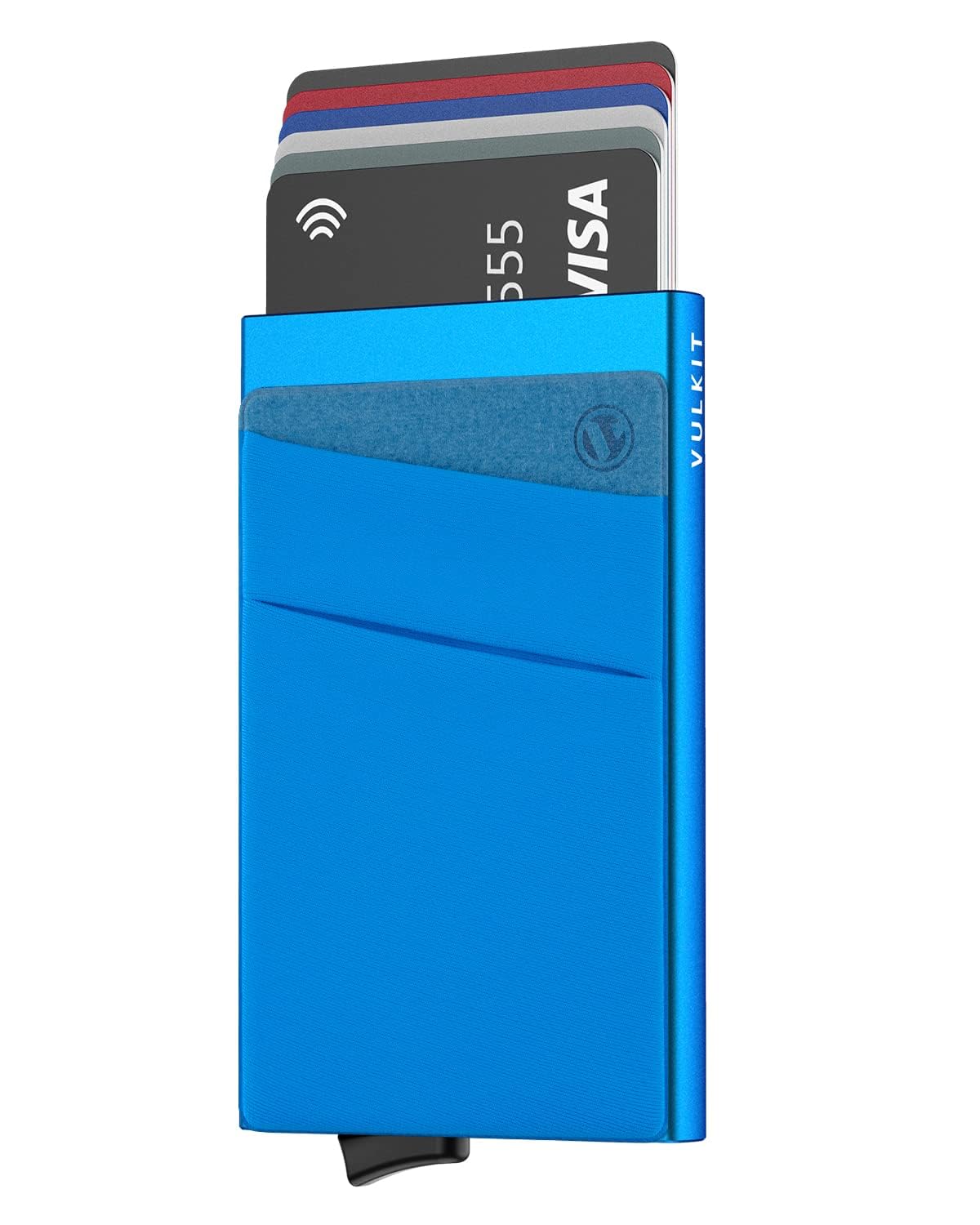 VULKIT Card Holder with Money Pocket Pop Up Wallet RFID Blocking Slim Metal Bank Card Case Holds 5 Cards and Notes