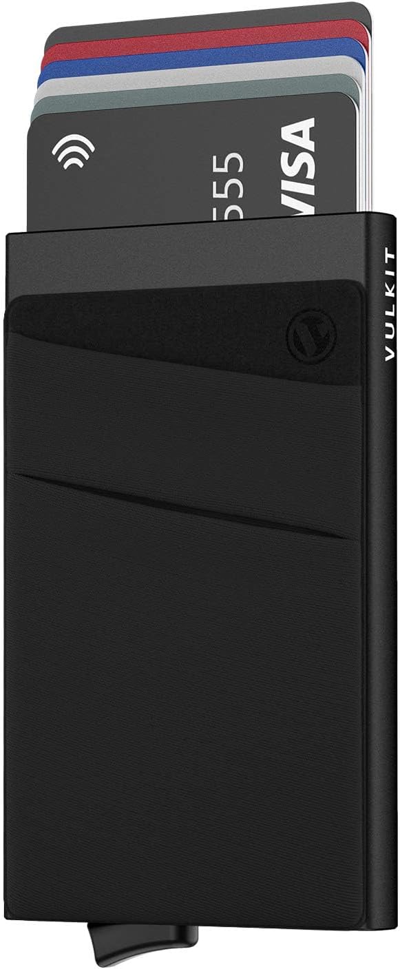 VULKIT Card Holder with Money Pocket Pop Up Wallet RFID Blocking Slim Metal Bank Card Case Holds 5 Cards and Notes