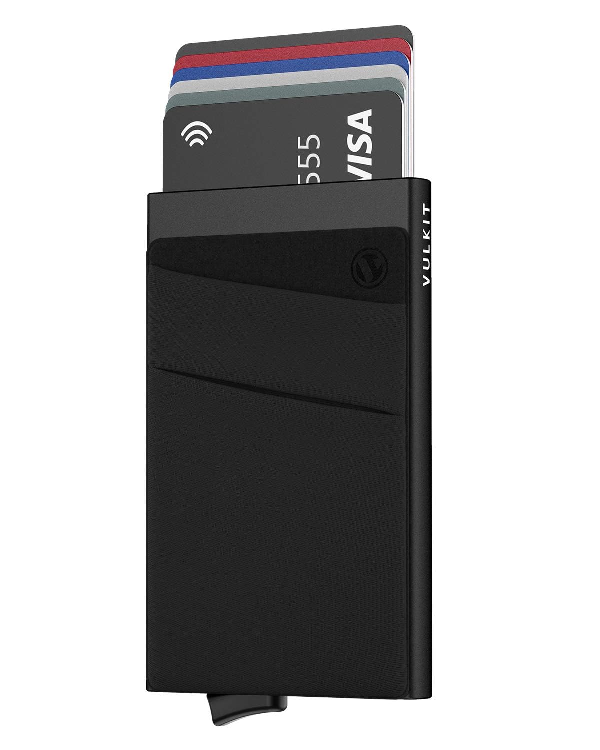 VULKIT Card Holder with Money Pocket Pop Up Wallet RFID Blocking Slim Metal Bank Card Case Holds 5 Cards and Notes