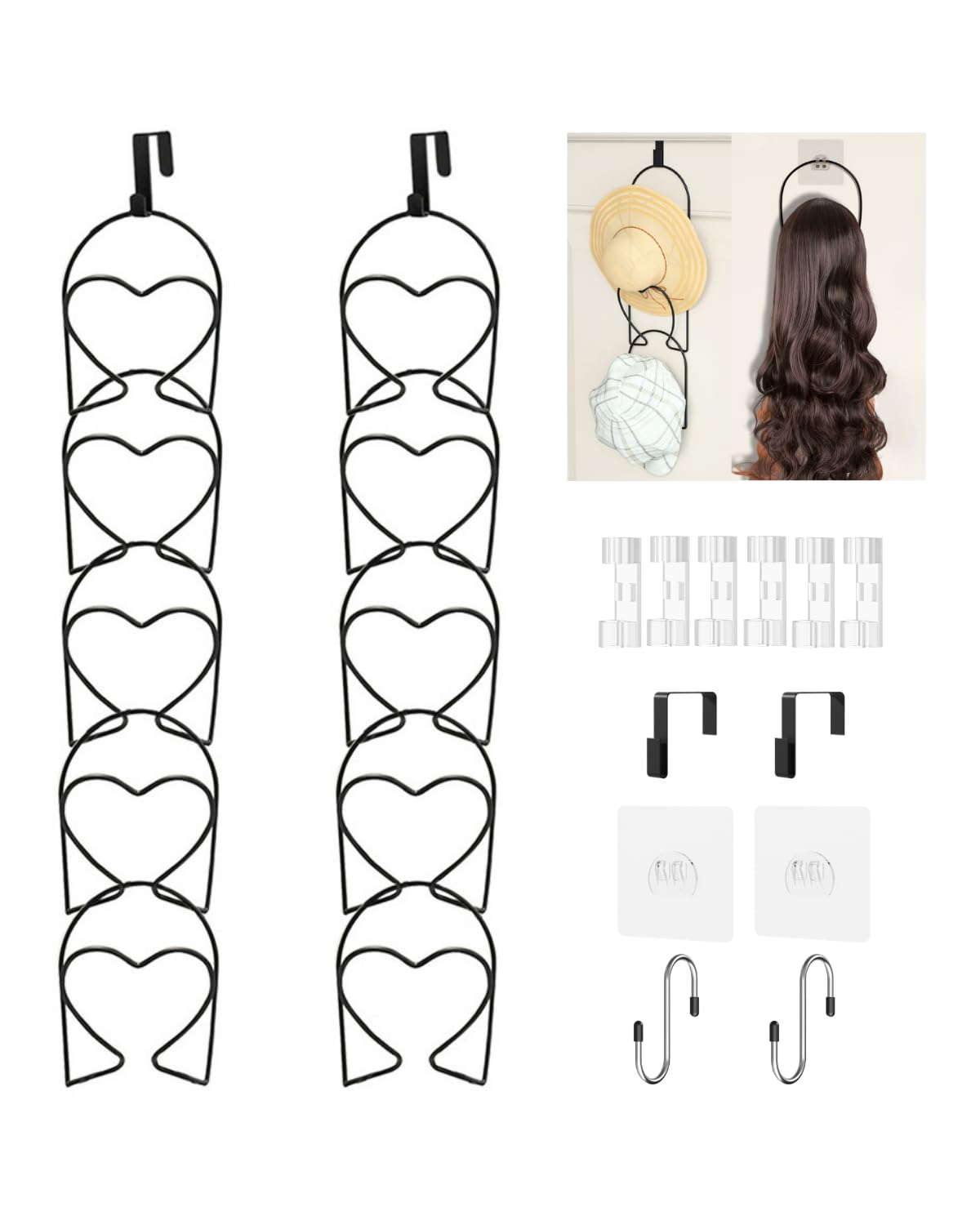 LINFIDITE 10 Pack Hat Rack Hanger Holder Organizer Closet Hanging Baseball Cap Display Storage Rack for Scarves Handbags Towels Clothes Ties Over Door Wall Mounted w Hanging Hook Black