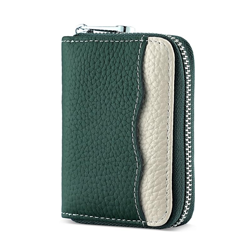 Linno RFID 20 Slots Credit Card Holder Genuine Leather Small Wallet for Women or Men with Zipper