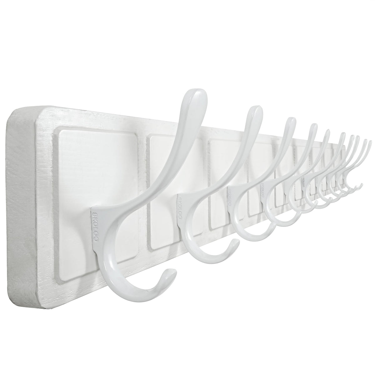 SKOLOO Coat Rack Wall Mount - Wooden White Wall Coat Hook, Wall Coat Hanger Rack with 6 Hooks for Hanging Coats, Hats, Clothing, Scarfs, White
