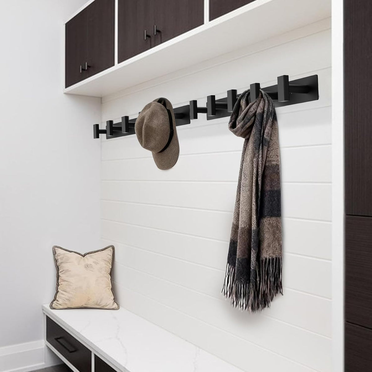 Bntuk Coat Rack Wall Mount - 5 Coat Hooks, Towel Racks for Bathroom Robes Bags Keys, Hat Rack Wall Towel Hooks Organizer Essential (Black)