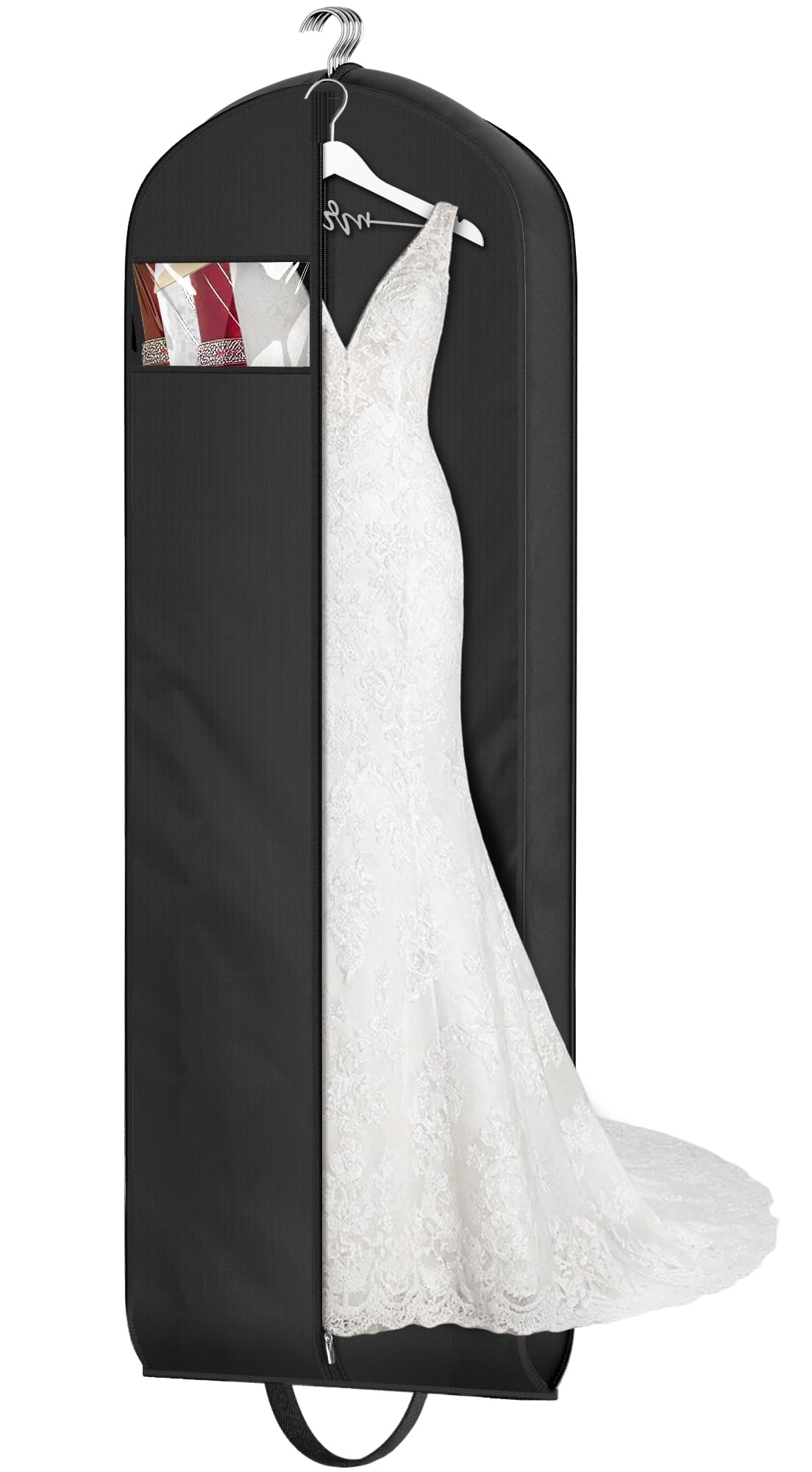 MISSLO 72" Wedding Dress Garment Bag for Travel Waterproof Dress Bags for Gowns Long 4" Gusseted Dresses Protector Bag for Closet Storage Clothing Covers for Hanging Clothes, White