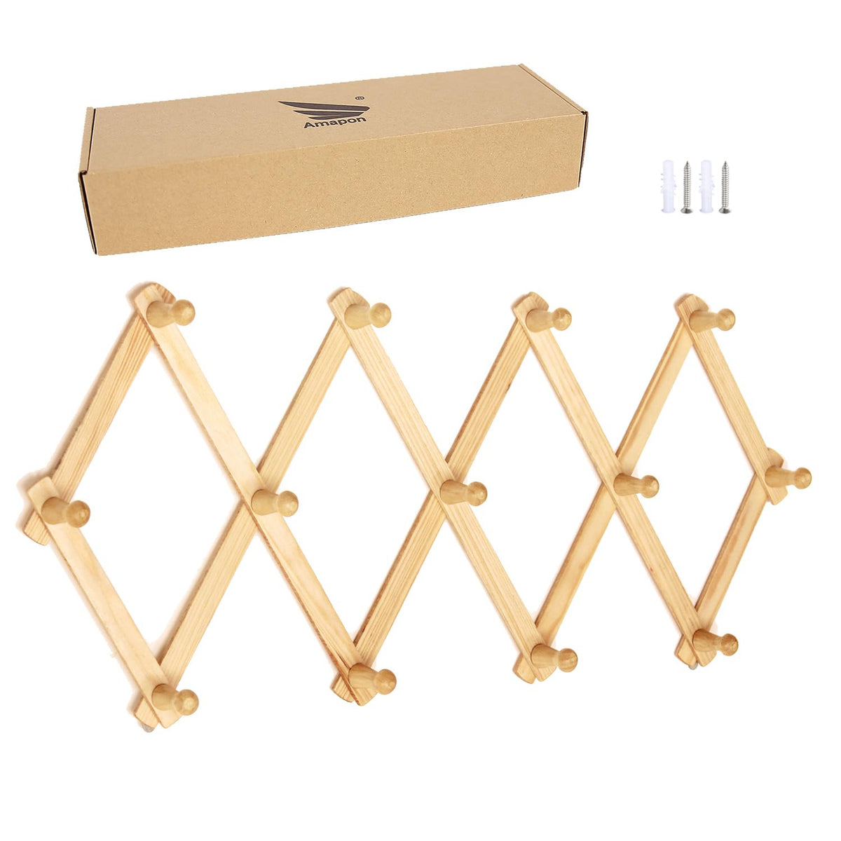 AMAPON Accordion Wall Hanger Expandable Coat Hat Rack 13 Peg Hook (Walnut)