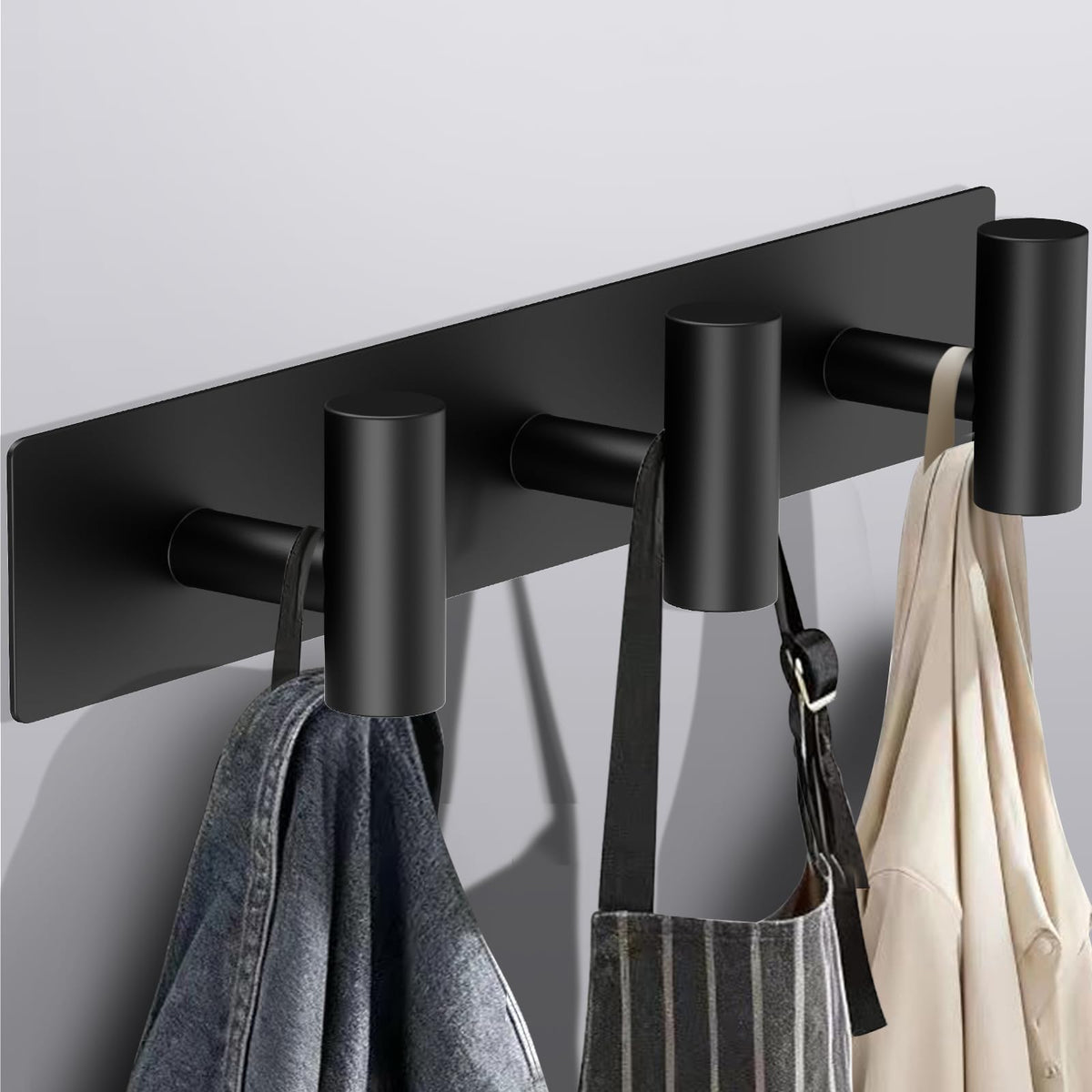 Bntuk Coat Rack Wall Mount - 5 Coat Hooks, Towel Racks for Bathroom Robes Bags Keys, Hat Rack Wall Towel Hooks Organizer Essential (Black)