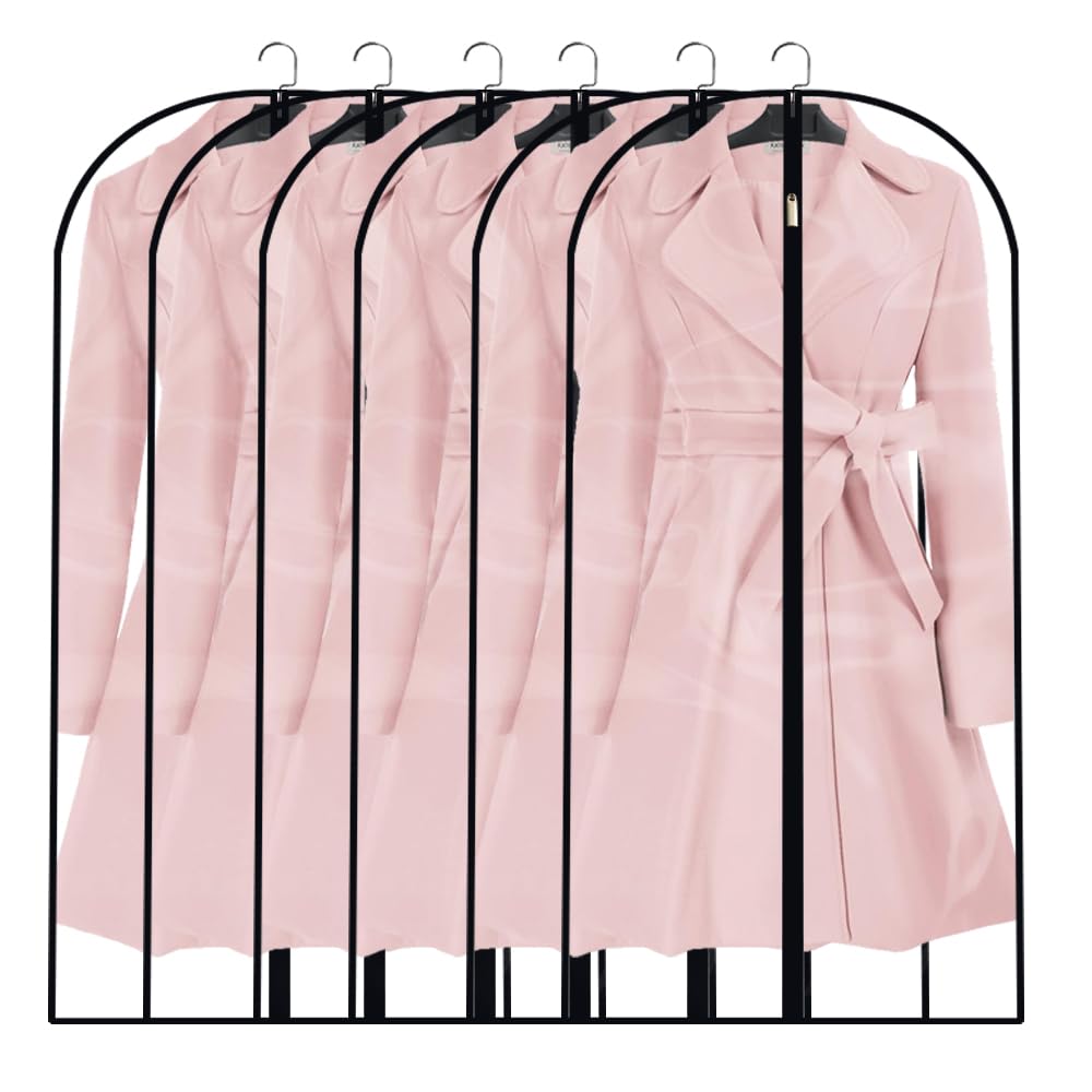 Hanging Garment Bag (Set of 6) Black Side Breathable Dress Bags for Hanging Clothes Cloth Cover for Closet Clear Full Zipper Bags for Coat Clothes Storage (24'' x 54'', Black)