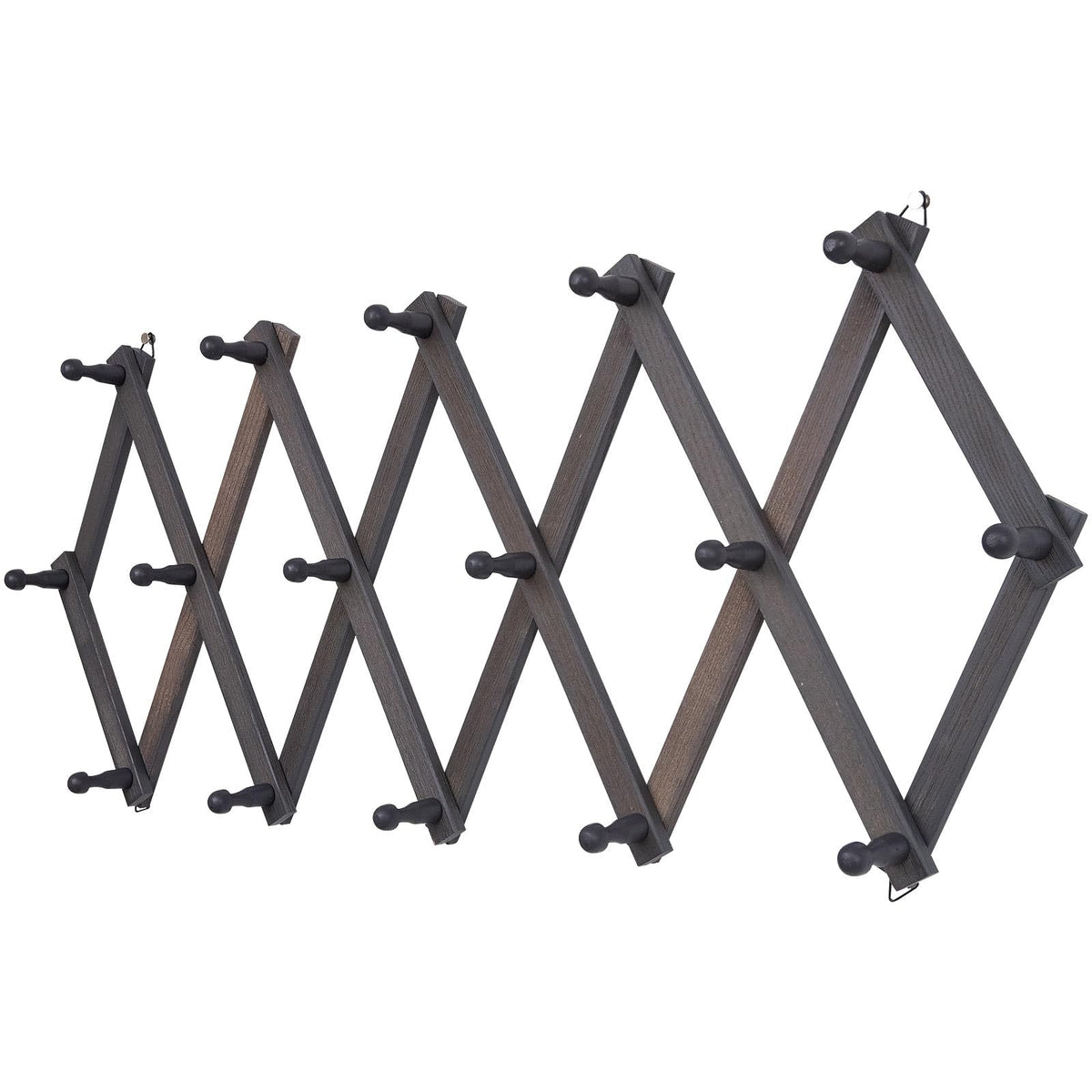 SCUNDA Hat Rack for Wall, Expandable Wall Hat Holder with 16 Hooks, 16 inch Wooden Wall Hook for Baseball Caps,Cowboy, Bag,Hoodie(Brown)