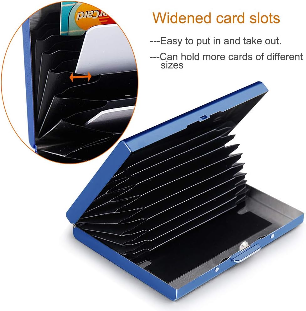 EASTNIGHTS RFID Credit Card Holder Protector Metal Credit Card Wallet Business Card Holder for Men Women Gift Box Package (Blue)
