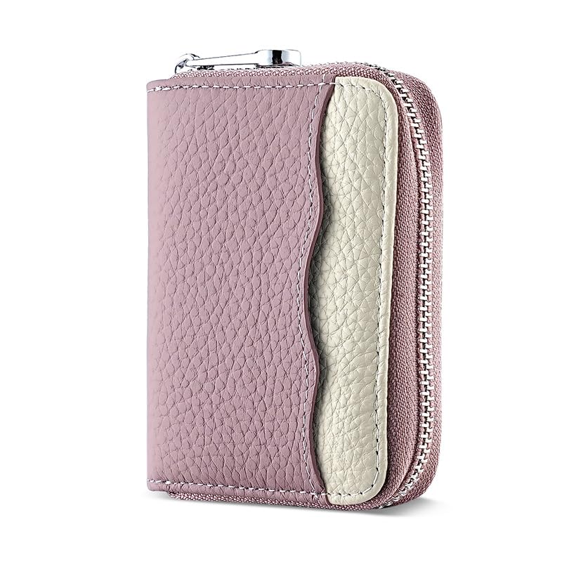 Linno RFID 20 Slots Credit Card Holder Genuine Leather Small Wallet for Women or Men with Zipper