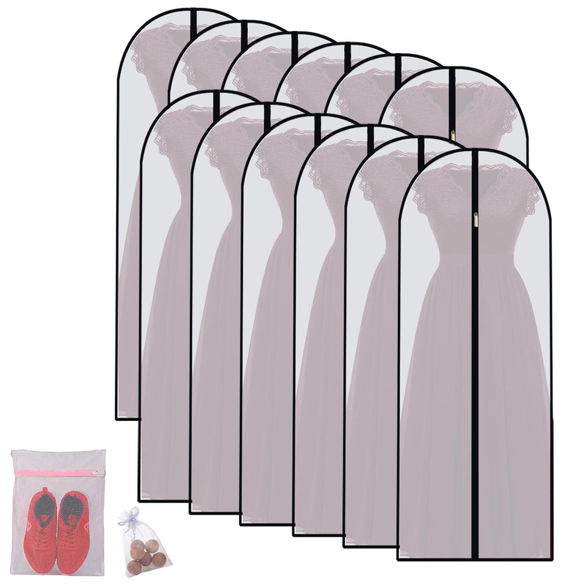Hanging Garment Bag (Set of 6) Black Side Breathable Dress Bags for Hanging Clothes Cloth Cover for Closet Clear Full Zipper Bags for Coat Clothes Storage (24'' x 54'', Black)