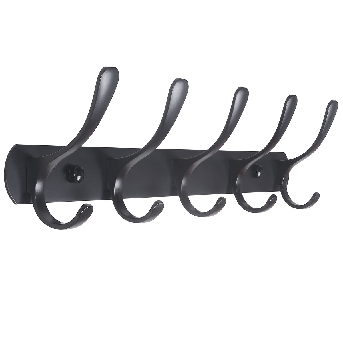SKOLOO Coat Rack Wall Mount - Modern, Metal Wall Coat Rack with 5 Hooks, Pack of 2, Sturdy Wall Mounted Coat Hooks for Hanging Coat, Jacket, Clothes, Hat, Matte Black