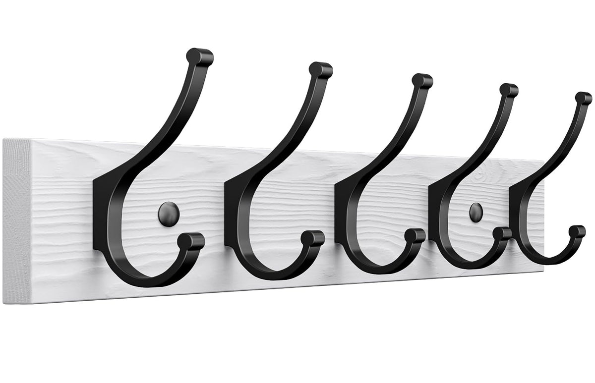 Optish 2 Pack Wooden Coat Rack Wall Mount, 16.1" Rustic Coat Hanger Hooks with 10 Double Hooks, Wall Coat Rack for Hat, Clothes, Bags, Jacket, Brown