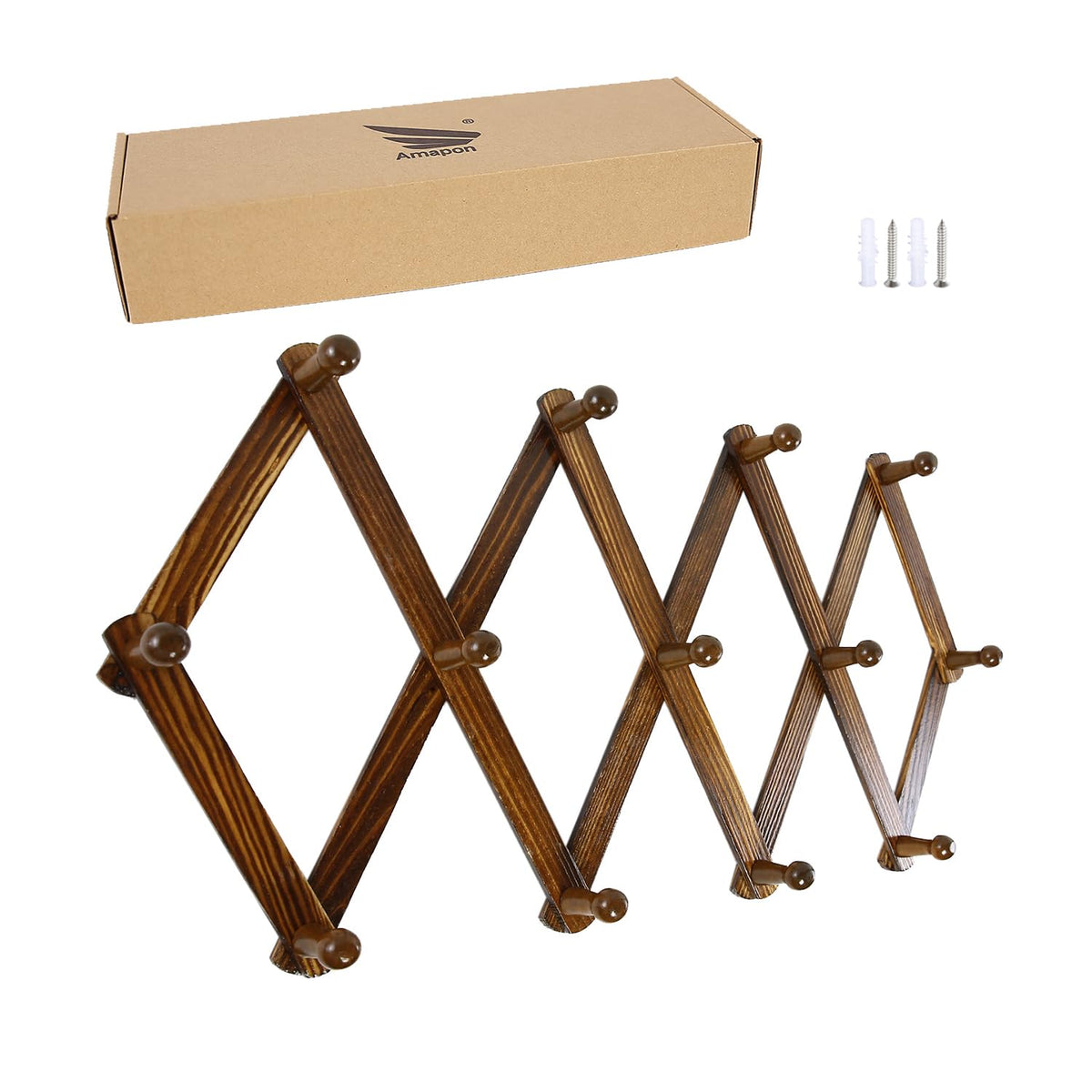 AMAPON Accordion Wall Hanger Expandable Coat Hat Rack 13 Peg Hook (Walnut)