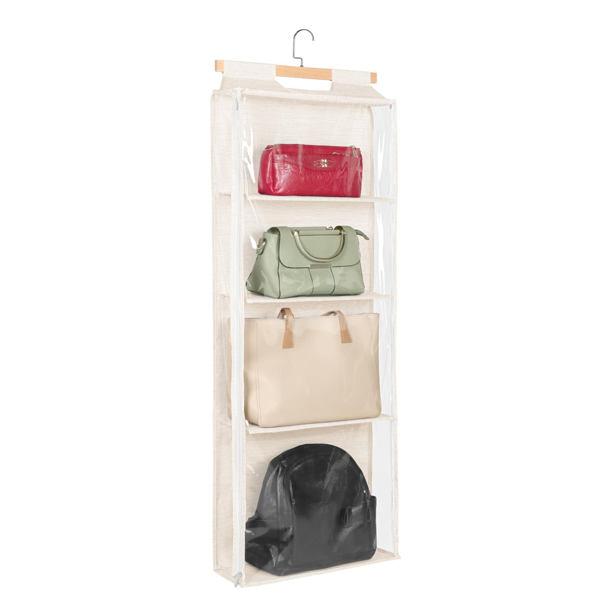 Syeeiex Hanging Handbag Purse Organizer with Zippers, 4 Mesh Shelves, Grey