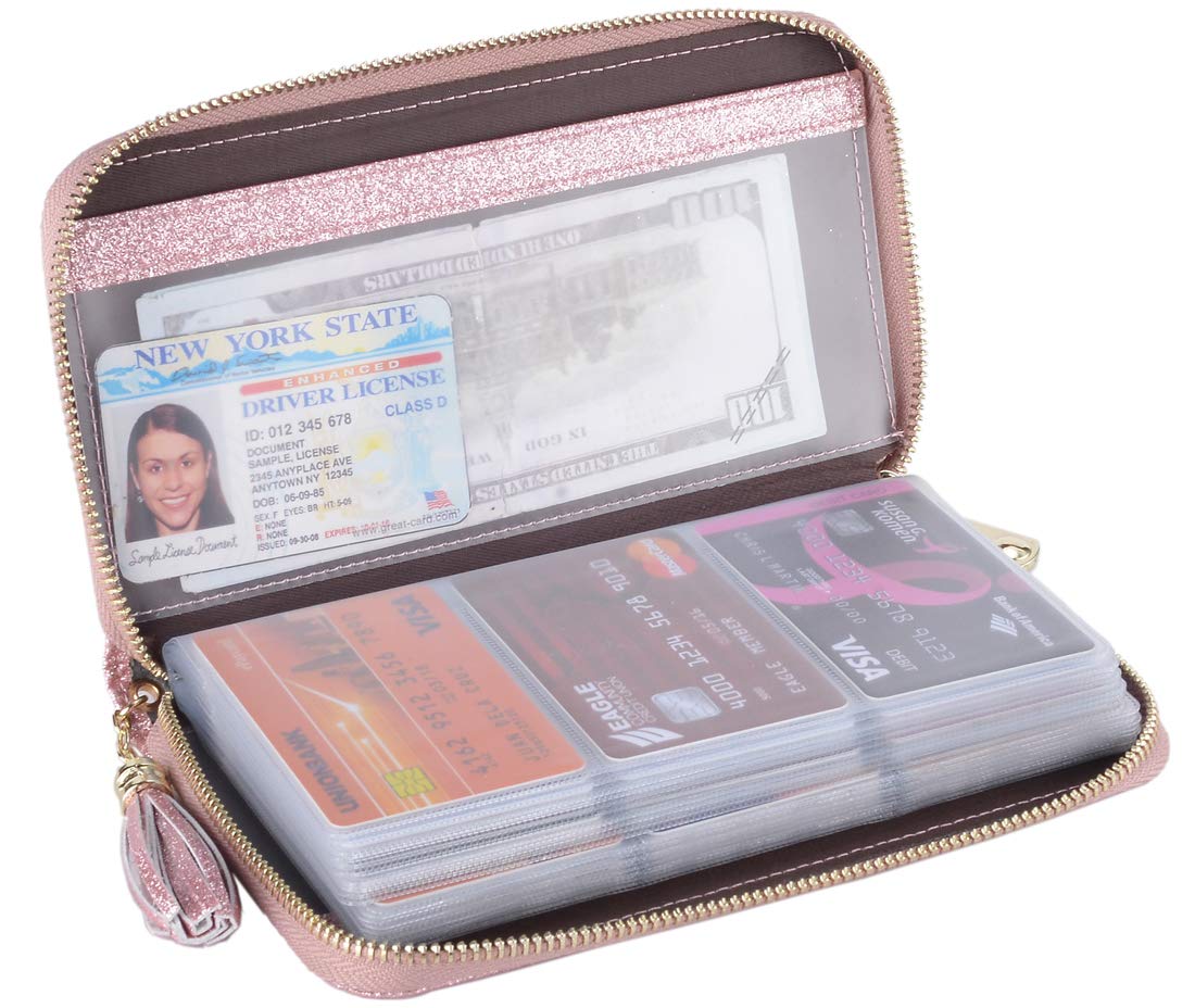Easyoulife Credit Card Holder Wallet Womens Zipper Leather Case Purse RFID Blocking