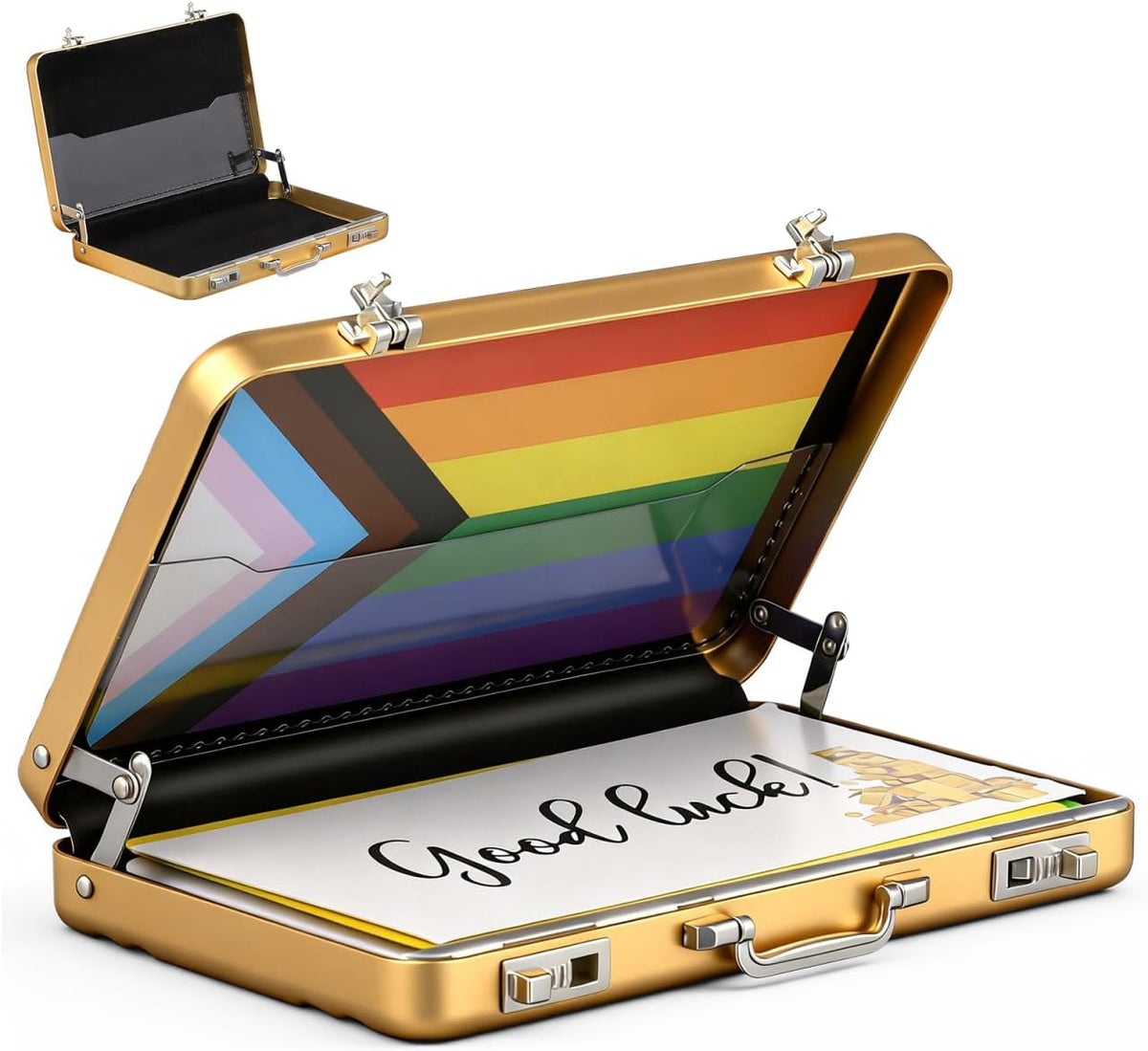 Tofficu Mini Briefcase Metal Business Card Holder - Portable Aluminum Card Case for Professional Image, Large Capacity