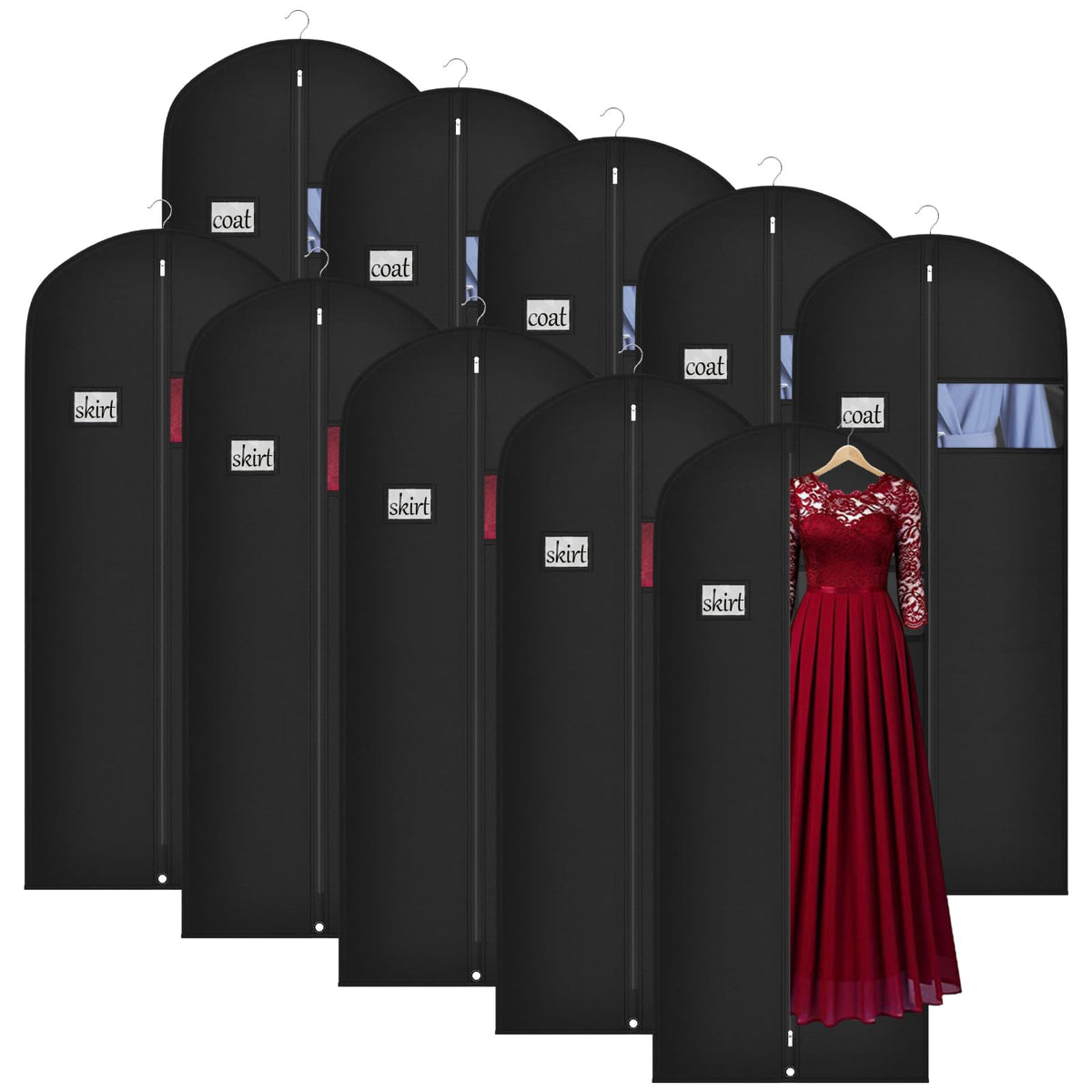 Univivi 60 Inch Lightweight Garment Bag for Hanging Clothes, 10 Pack, Black