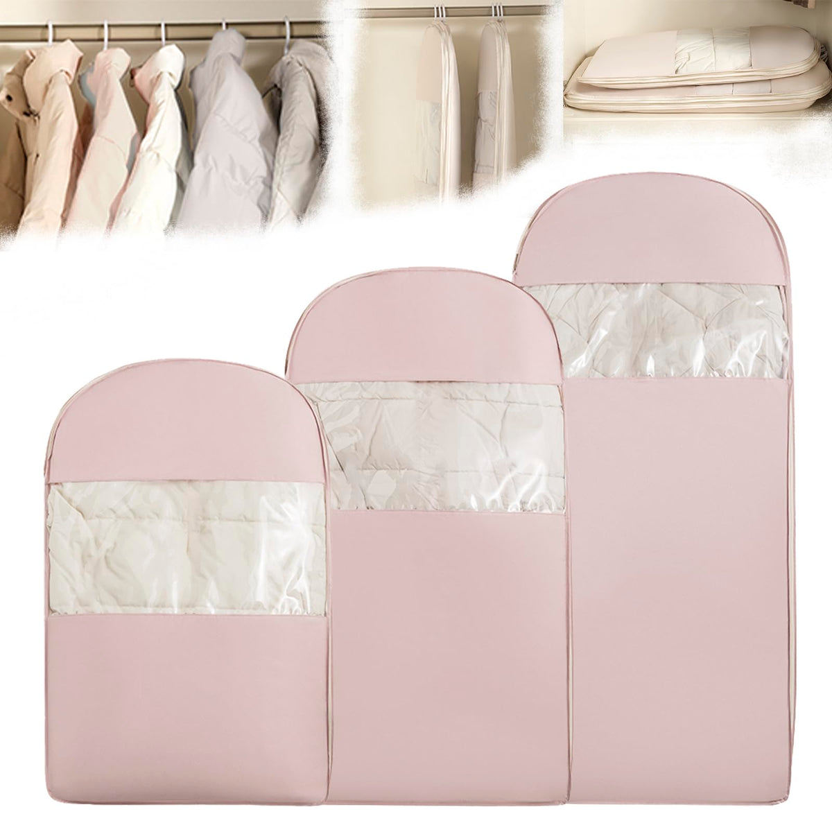 Space Saving Hanging Garment Bag with Self Compression Zipper。
