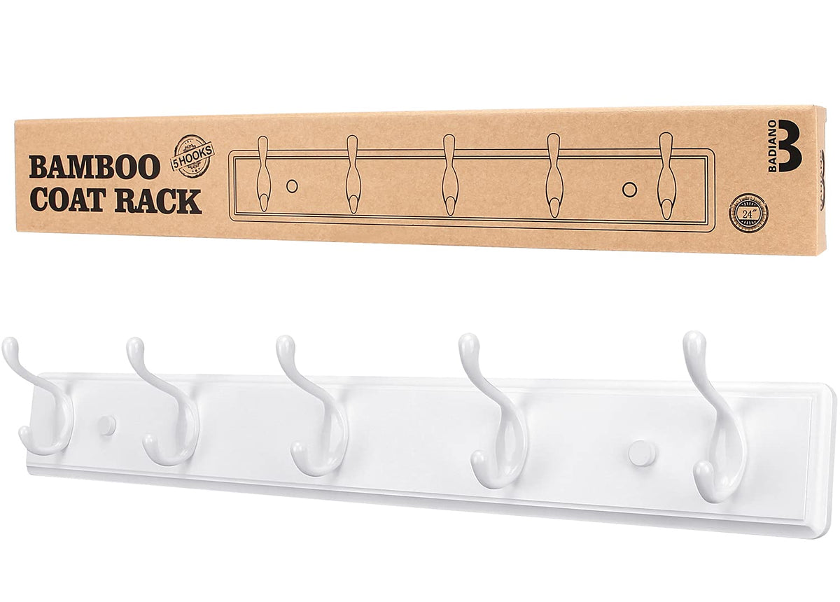 Badiano Heavy Duty Wooden Coat Rack, Wall-Mounted Organizer,14 Inch, White