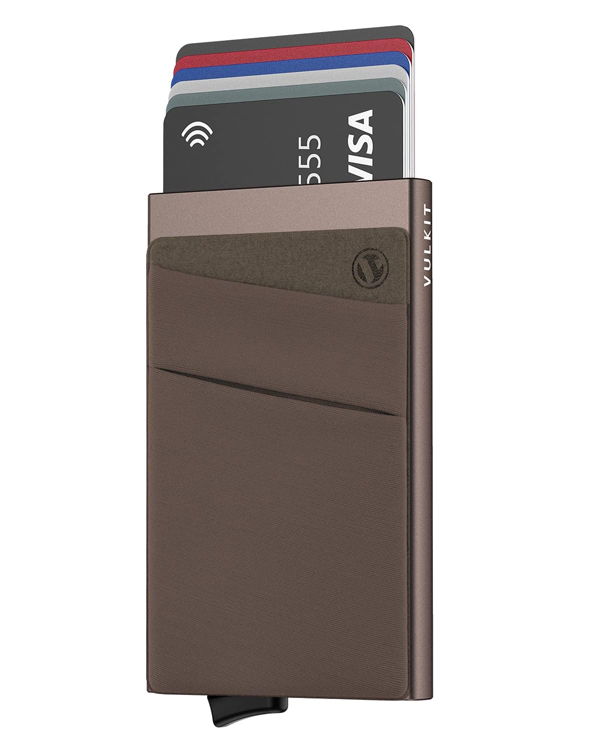 VULKIT Card Holder with Money Pocket Pop Up Wallet RFID Blocking Slim Metal Bank Card Case Holds 5 Cards and Notes
