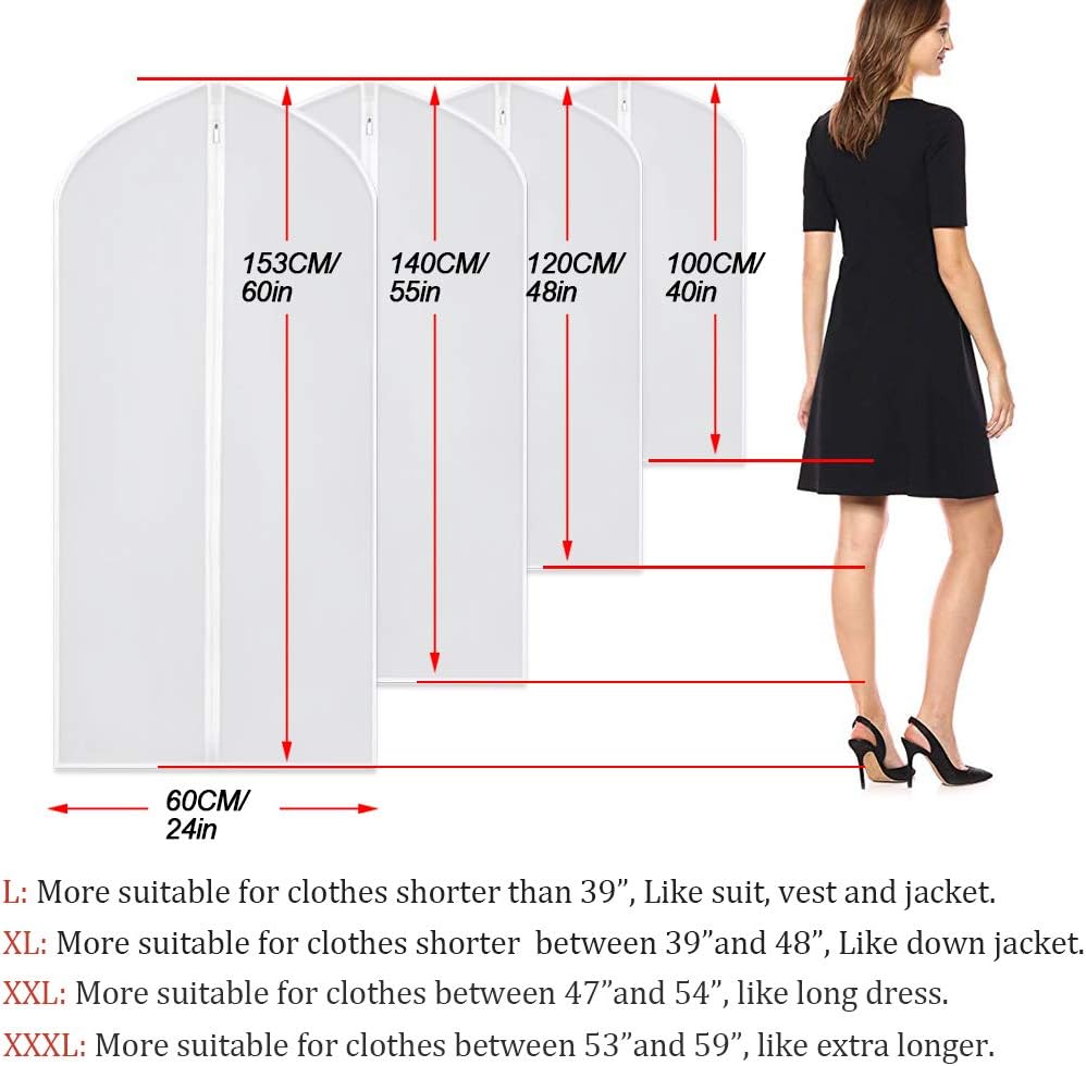 Garment Bags for Hanging Clothes 24" x 48"Coat Covers for Closet Foldable Washable Dress Bags for Hanging Clothes for Long Dress Dance Costumes Suits Gowns Coats