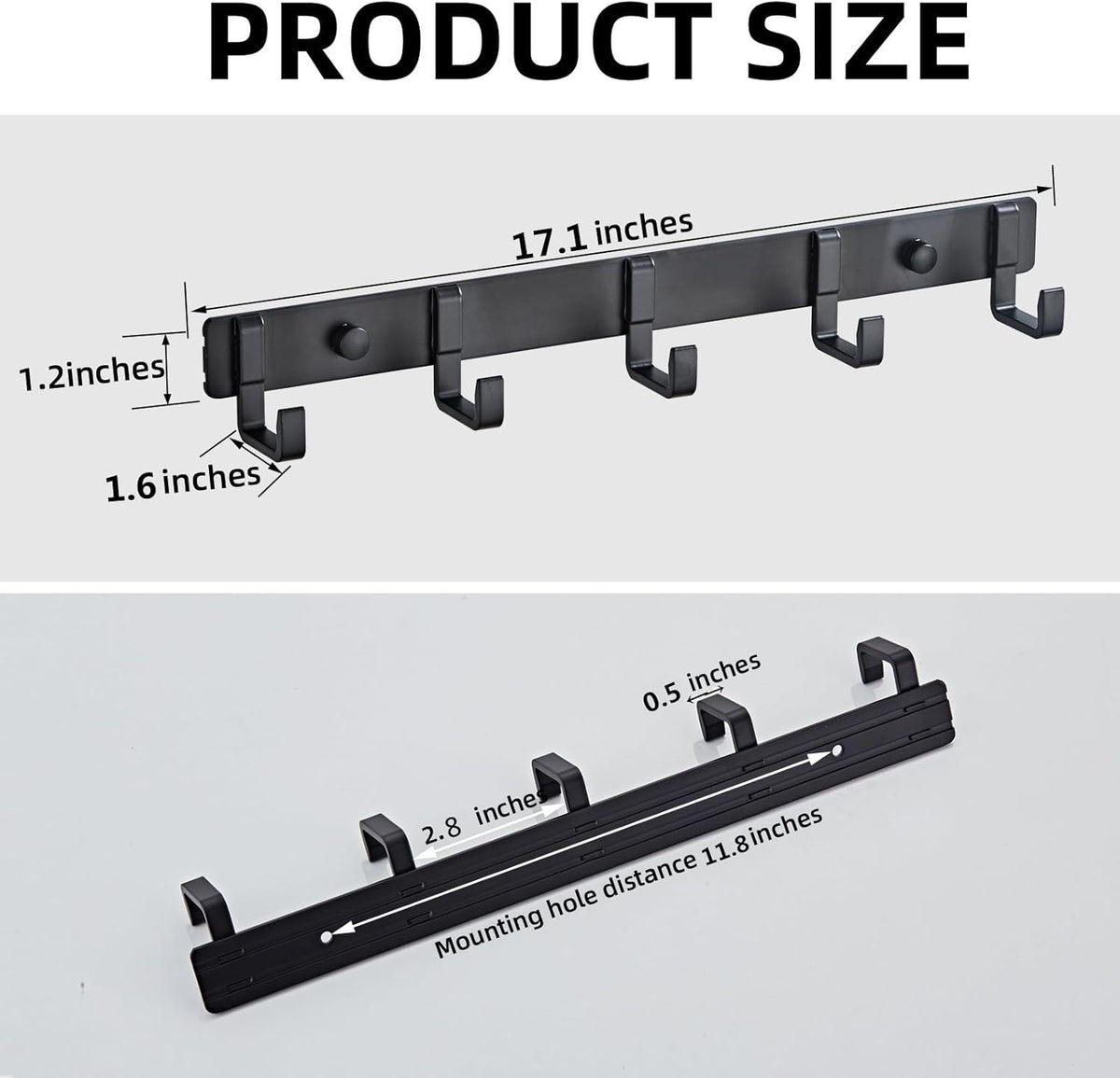 2 Pack Hat & Coat Rack - Wall Mounted Aluminum Alloy Hook Rack (5 Hooks Black)