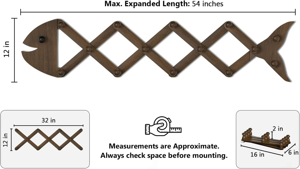 Accordion Wall Hanger with 15 Peg Hook, Expandable Coat Hat Rack