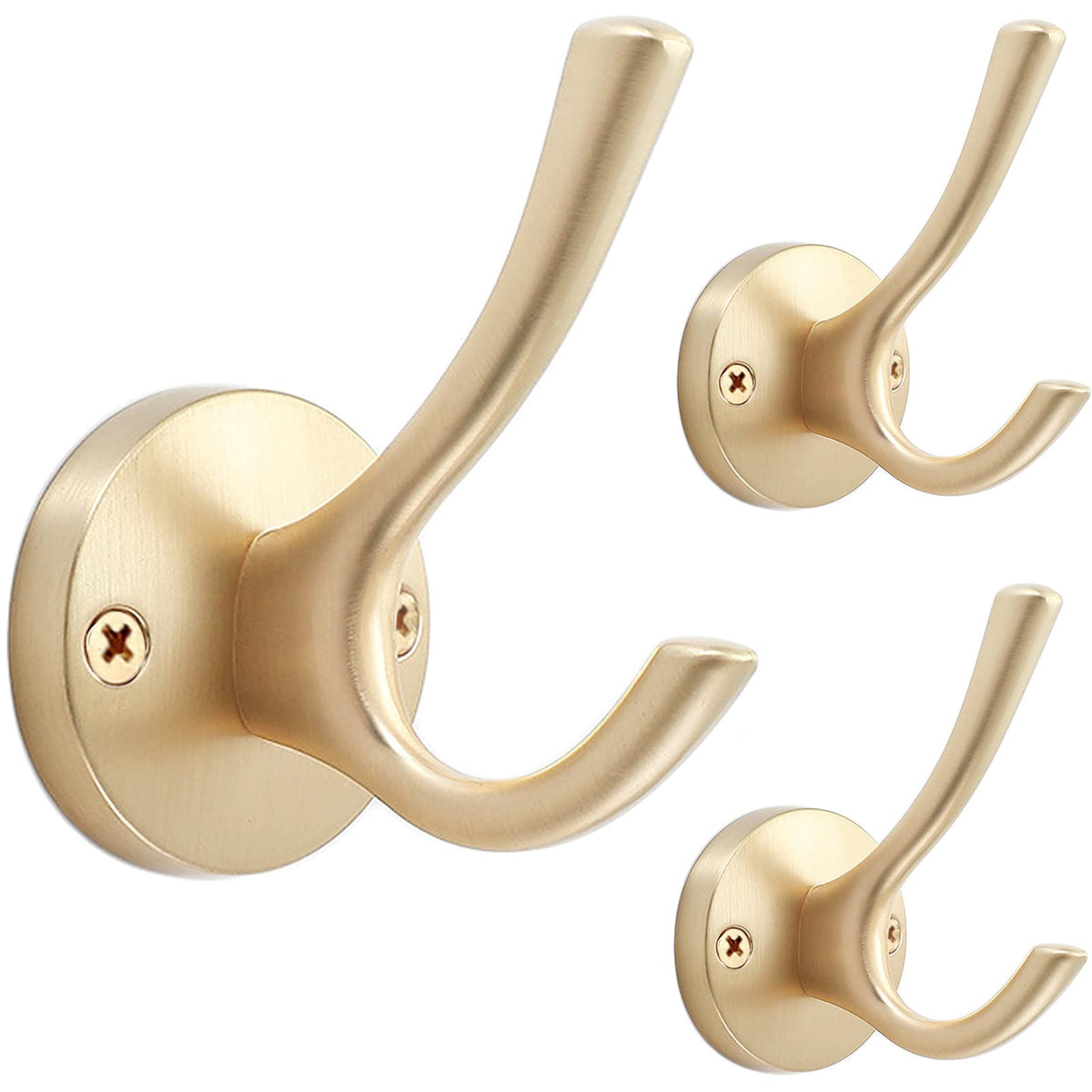 TOFIIGREM Brushed Nickel Robe Hooks Towel Hooks, 3 Pack Coat Hook Heavy Duty Mudroom Hook Double Bathrobe Hook Wall Mounted, Hat Hooks for Entryway Bathroom Kitchen Closet