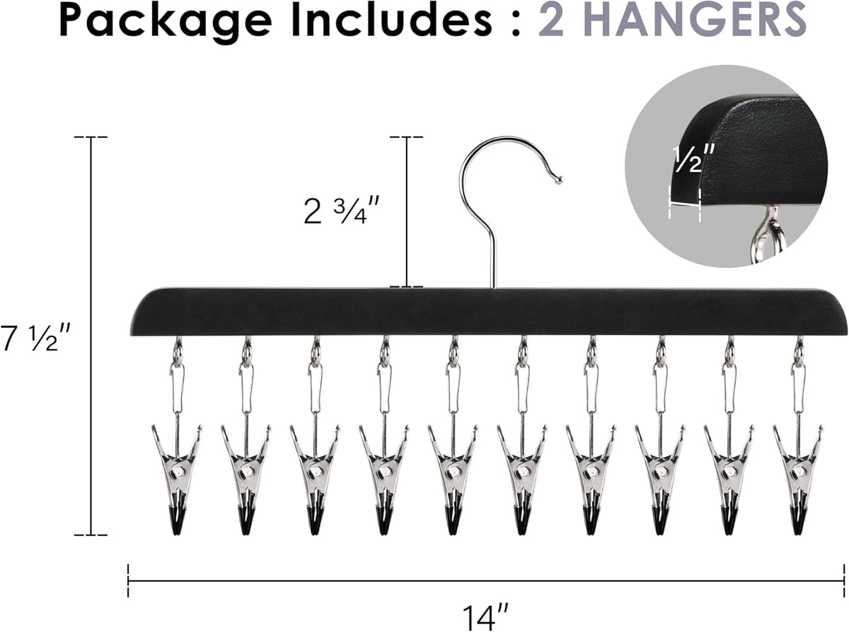 StorageWorks Hat Organizer 2 Pack, Black Cap Hanger Rack with 10 Clips