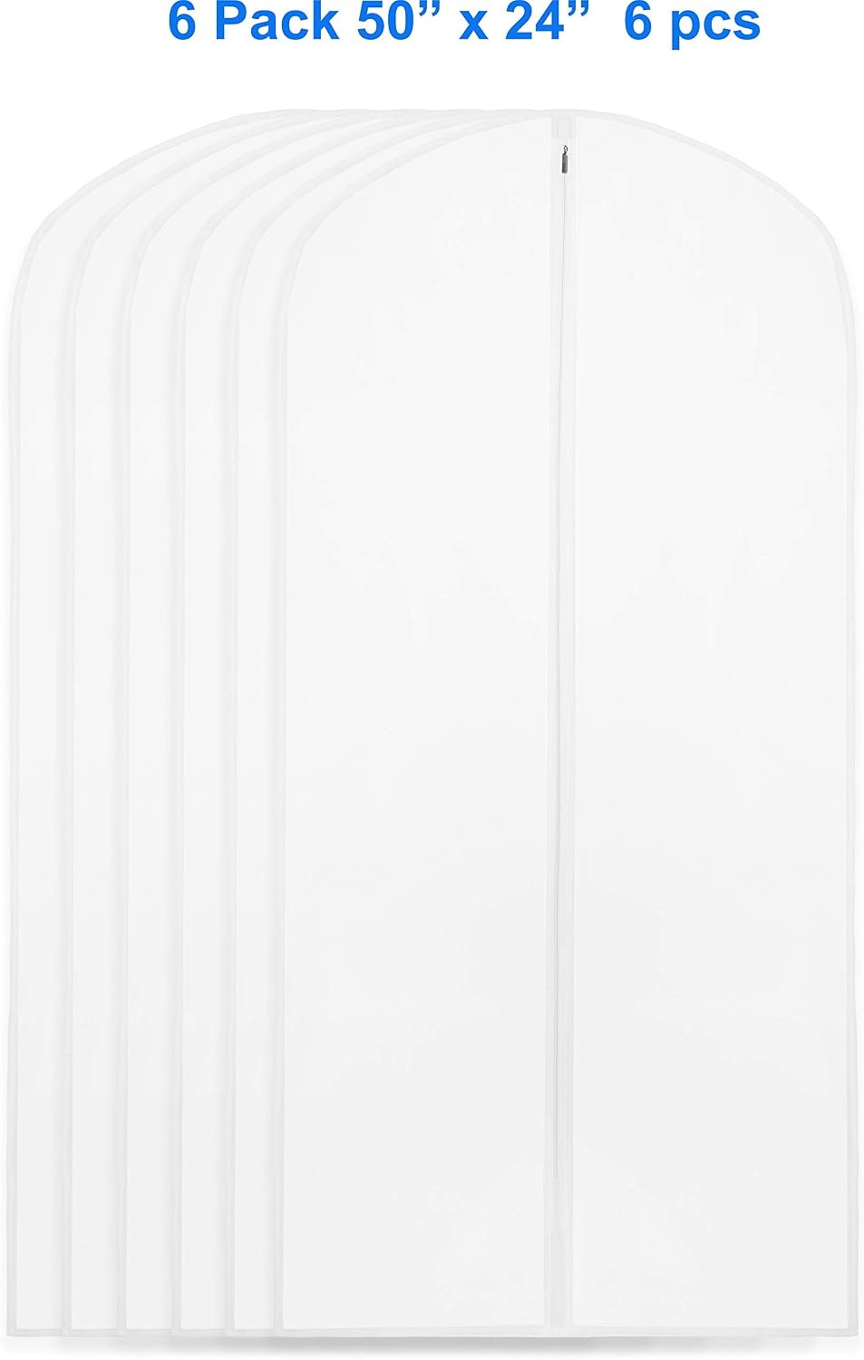 Simple Houseware 50-Inch Translucent Garment Bags with Zipper, 6 Pack