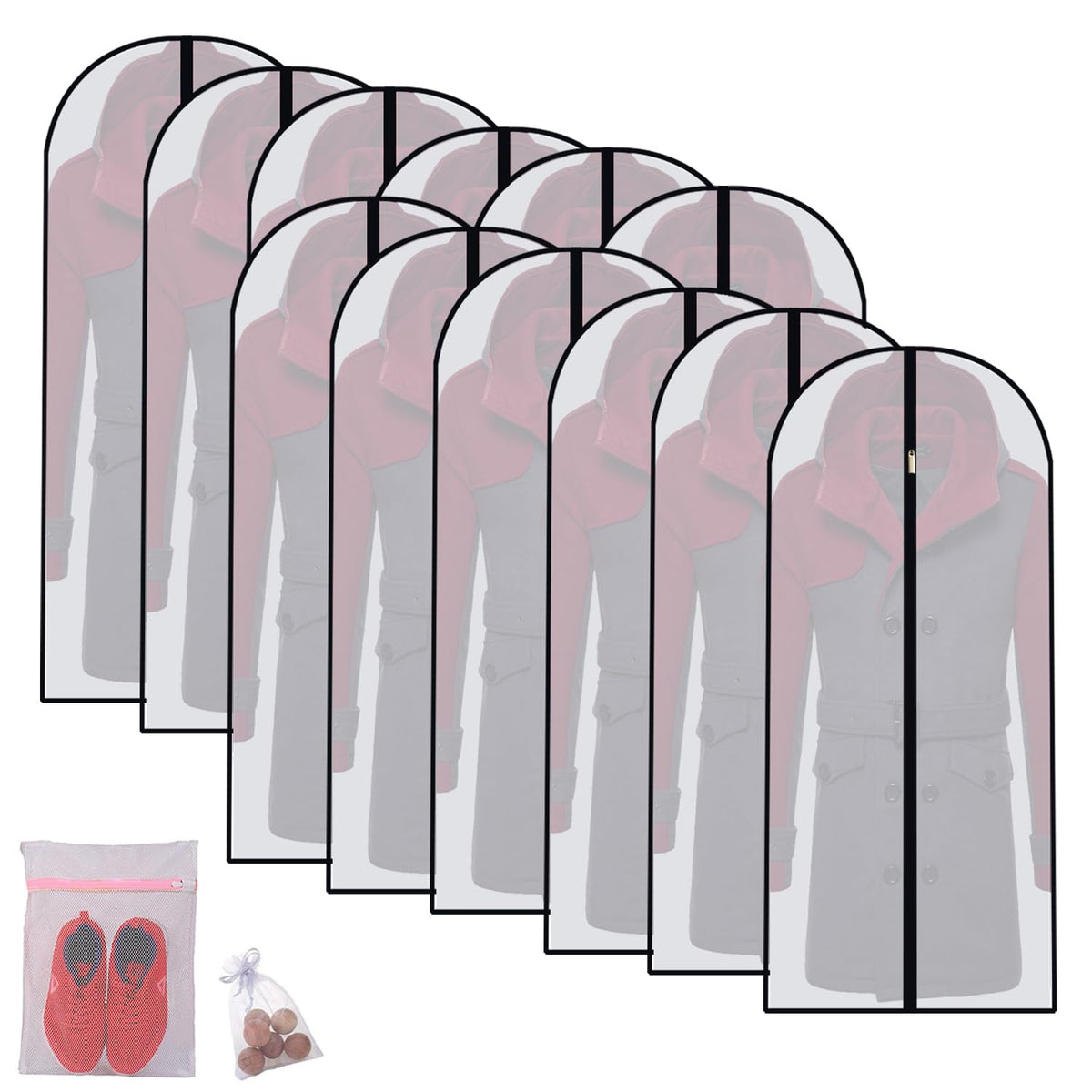 Hanging Garment Bag (Set of 6) Black Side Breathable Dress Bags for Hanging Clothes Cloth Cover for Closet Clear Full Zipper Bags for Coat Clothes Storage (24'' x 54'', Black)
