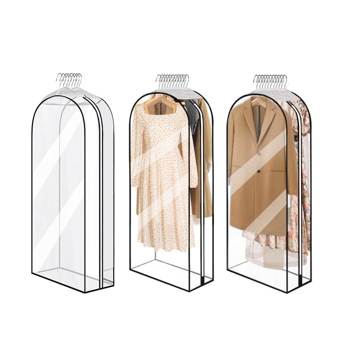 10” Gusseted Clear Garment Bags, 40” Hanging Suit Bags for Closet Storage - Protect Clothes, Suits, Coats, Dresses - 3 Pack (50 inch)