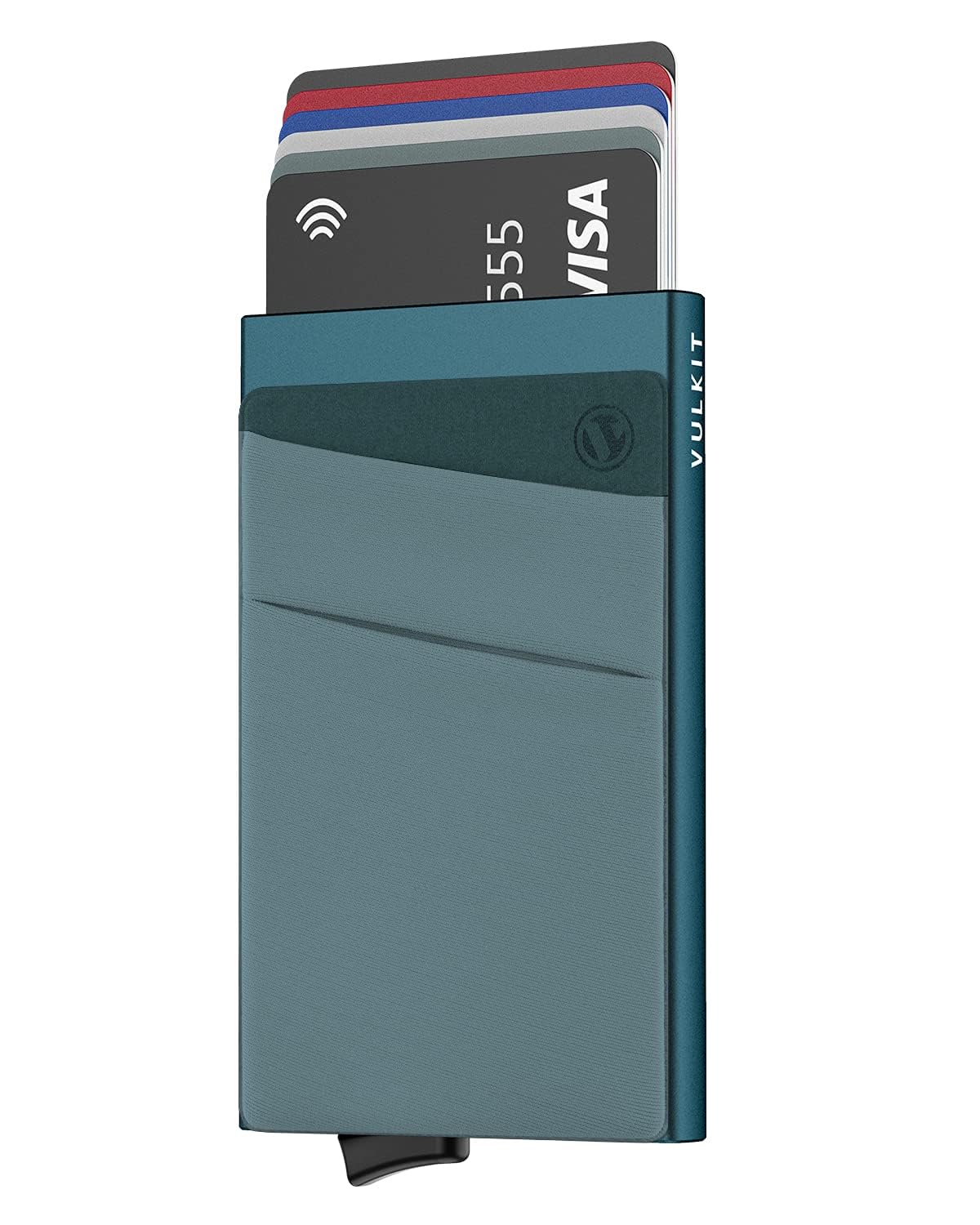 VULKIT Card Holder with Money Pocket Pop Up Wallet RFID Blocking Slim Metal Bank Card Case Holds 5 Cards and Notes