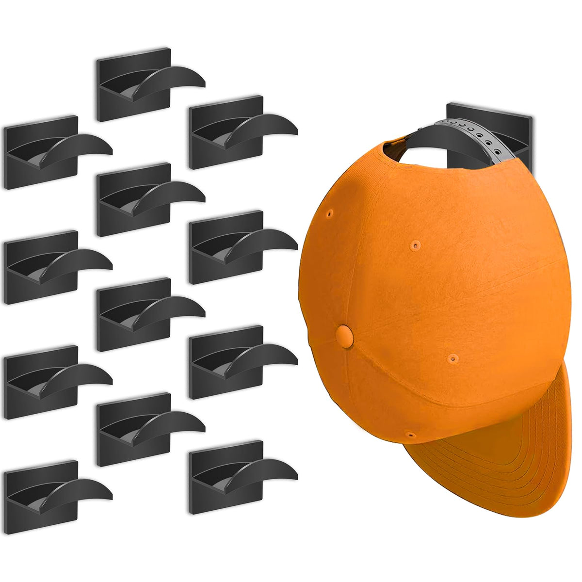 Adhesive Hat Hooks for Wall (16-Pack), Hat Hooks for Baseball Caps, Minimalist Hat Rack Design, No Drilling, Strong Hat Hangers, Hat Holder Organizer for Wall (White)