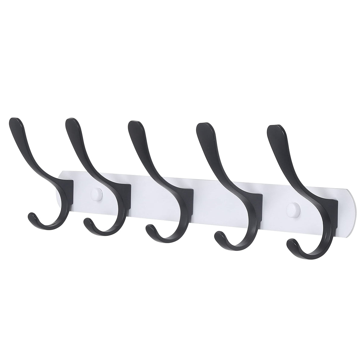 SKOLOO Coat Rack Wall Mount - Modern, Metal Wall Coat Rack with 5 Hooks, Pack of 2, Sturdy Wall Mounted Coat Hooks for Hanging Coat, Jacket, Clothes, Hat, Matte Black