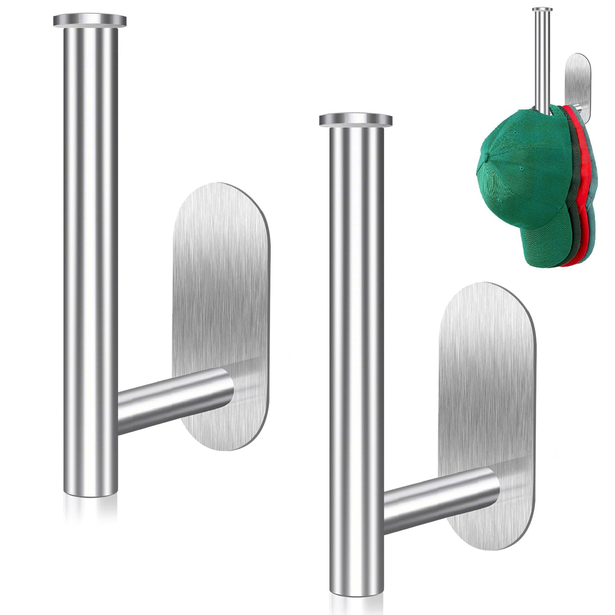 Eiito 2 Pack Hat Racks for Baseball Caps, Stainless Steel Hat Organizer for Baseball Cap, Hat Holder Storage Organizer, Hat Hanger Strong Adhesive/Wall for Door,Closet(Silver)