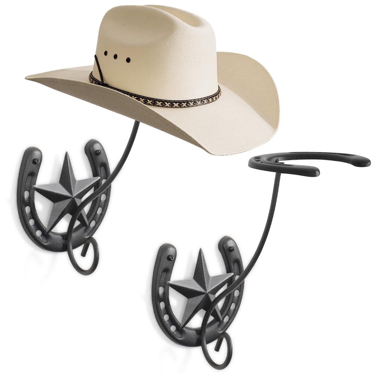 Cowboy Hat Rack for Wall Rustic Metal Cowboy Hat Holder 2 Pack Hat Hanger Western Wall Decor Horseshoe Hooks Storage Display Closet Bedroom Living Room Western Gift Antique Bronze