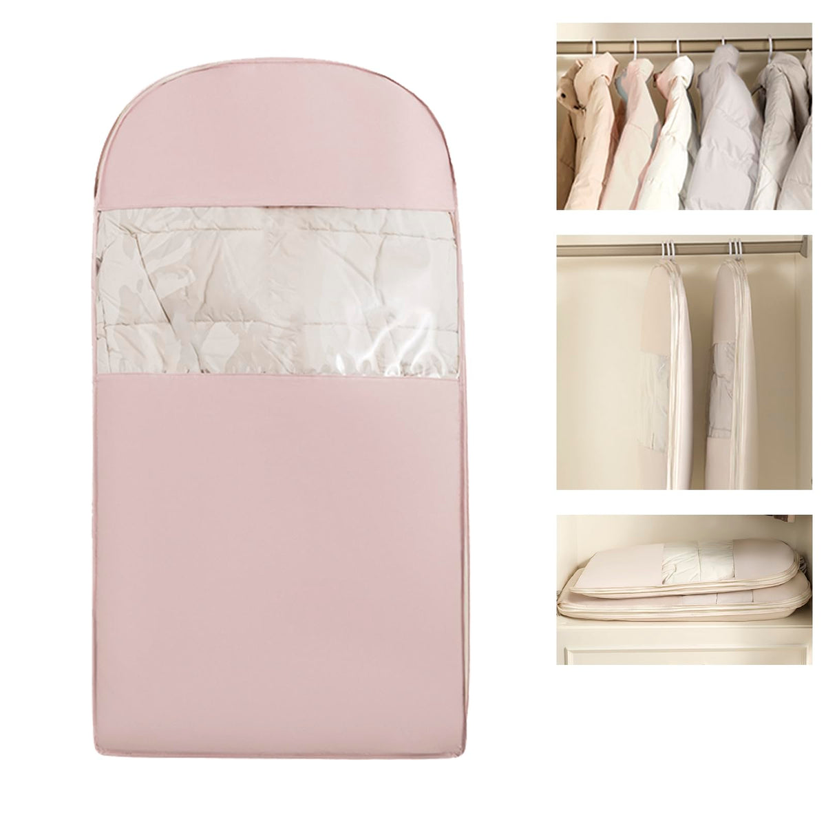 Space Saving Hanging Garment Bag with Self Compression Zipper。